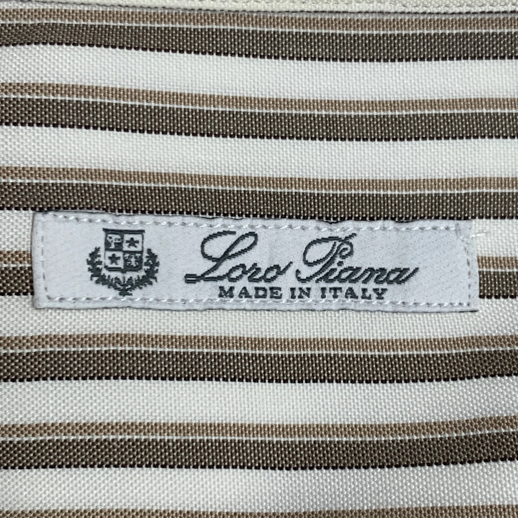 LORO PIANA Size M Brown Cream Stripe Cotton One Pocket Long Sleeve Shirt - Image 5