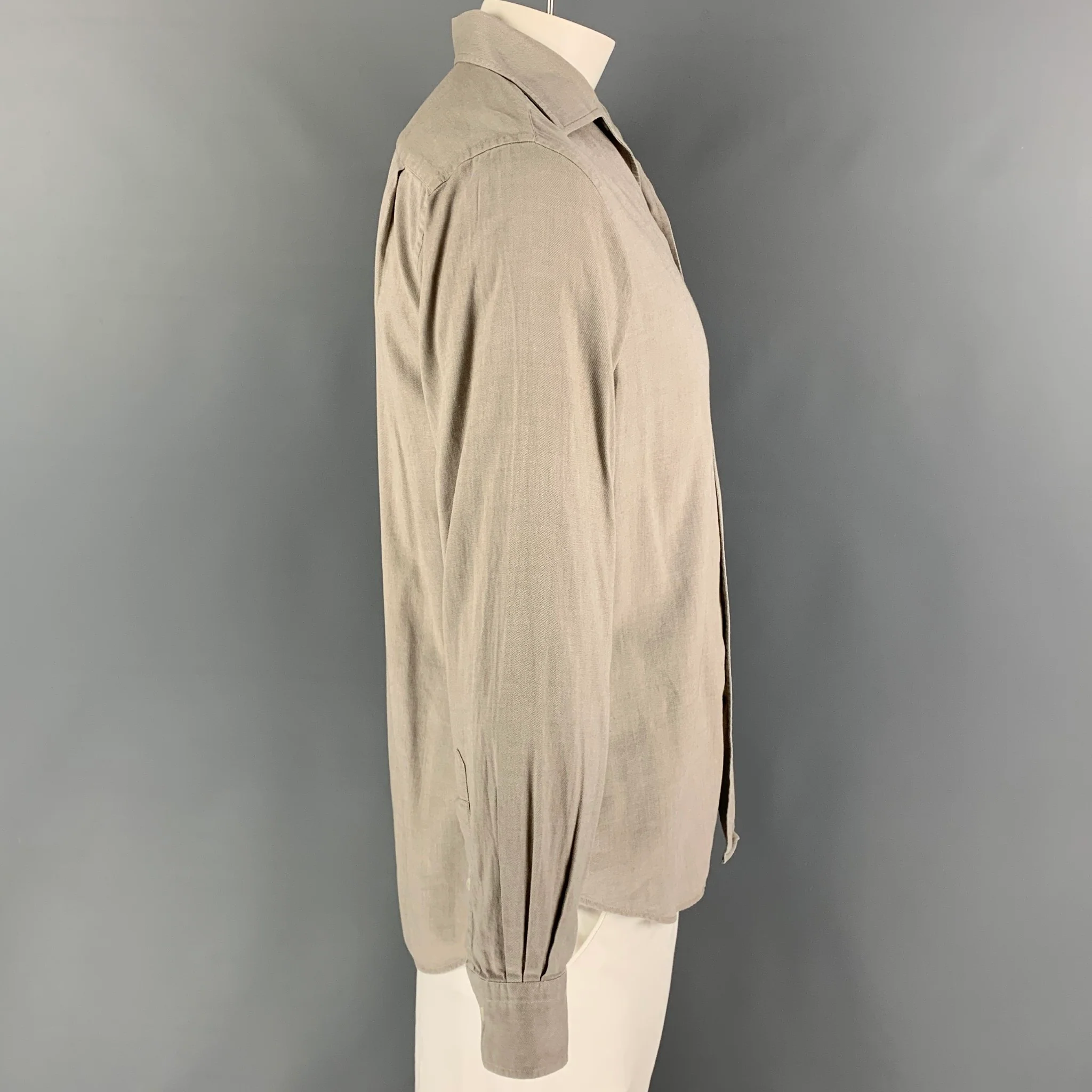 LORO PIANA Size M Grey Cotton Button Up Long Sleeve Shirt - Image 2