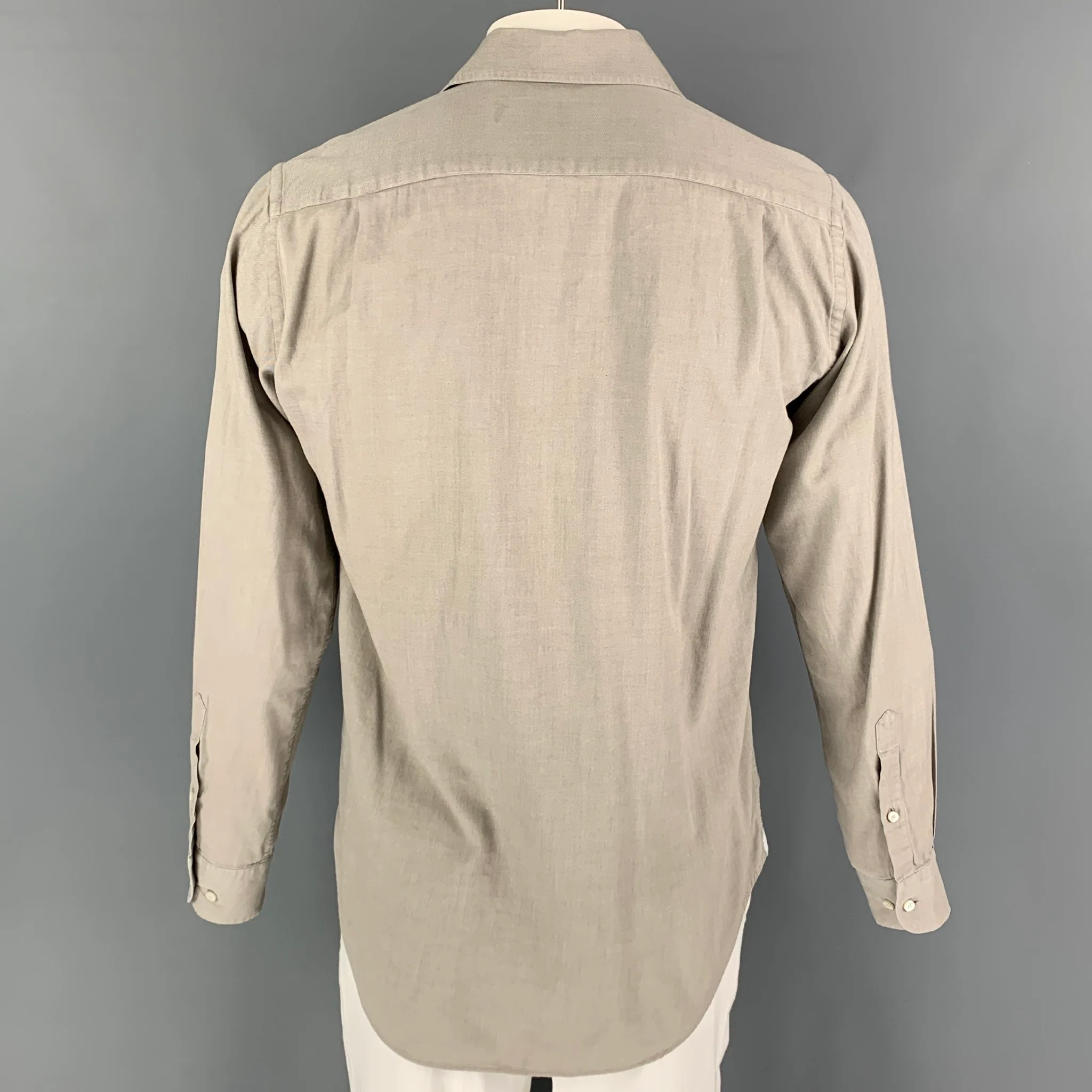 LORO PIANA Size M Grey Cotton Button Up Long Sleeve Shirt - Image 3