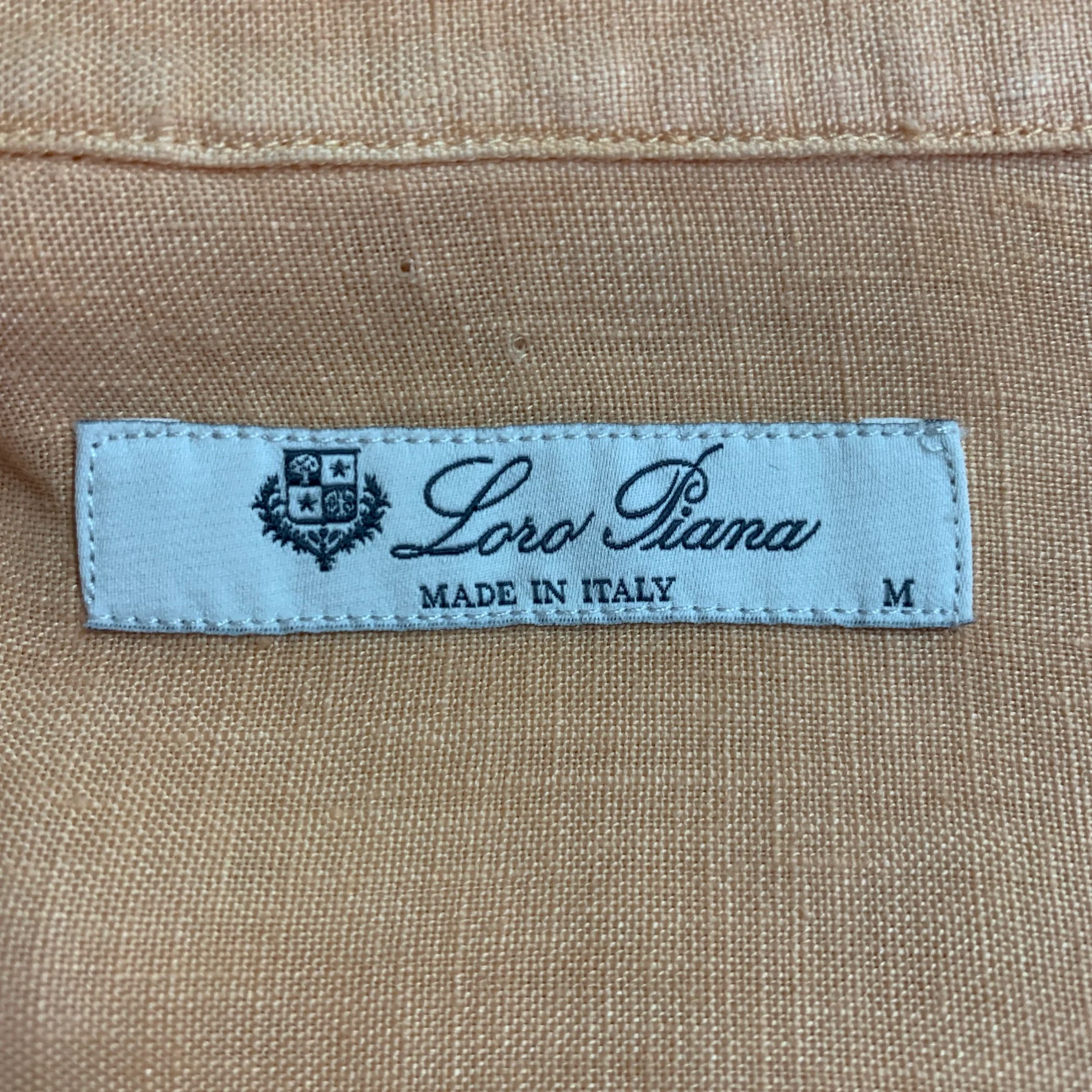 LORO PIANA Size M Orange Linen One Pocket Long Sleeve Shirt - Image 5