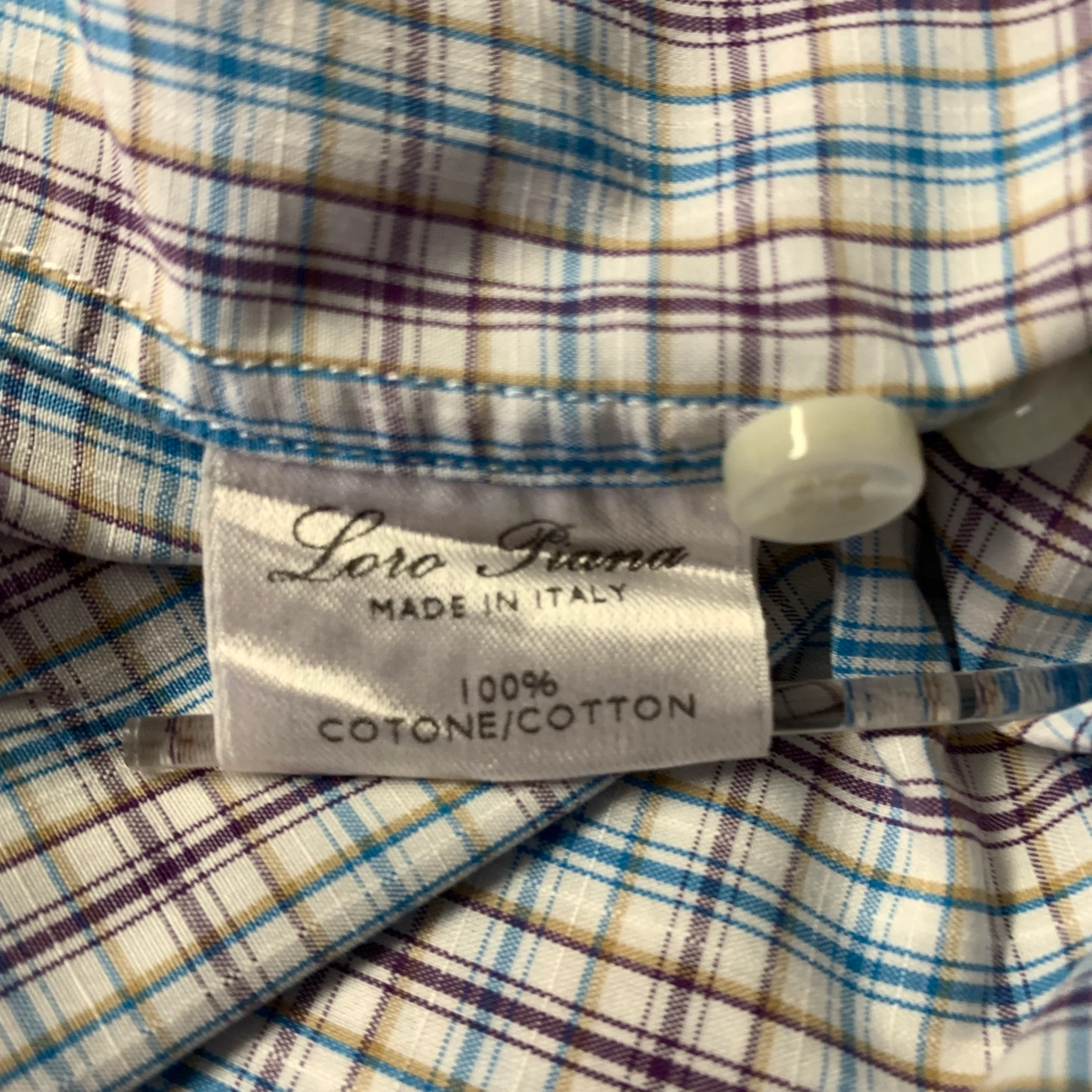 LORO PIANA Size XL White Purple Blue Plaid Cotton Long Sleeve Shirt - Image 6