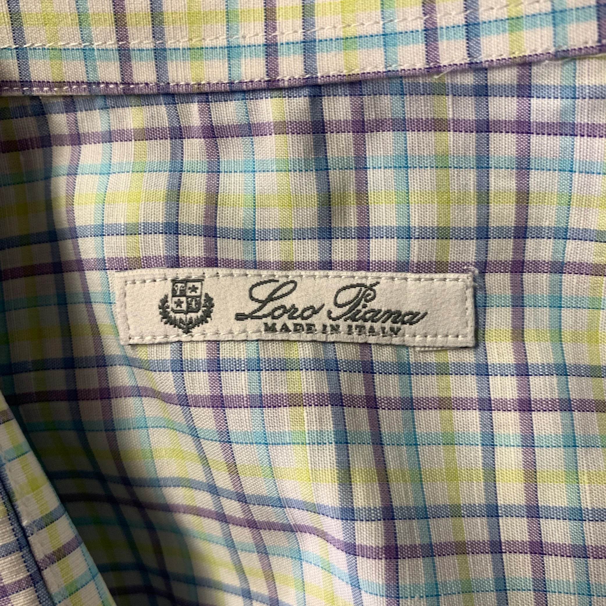 LORO PIANA Size XL White Purple Green Blue Plaid Long Sleeve Shirt - Image 5