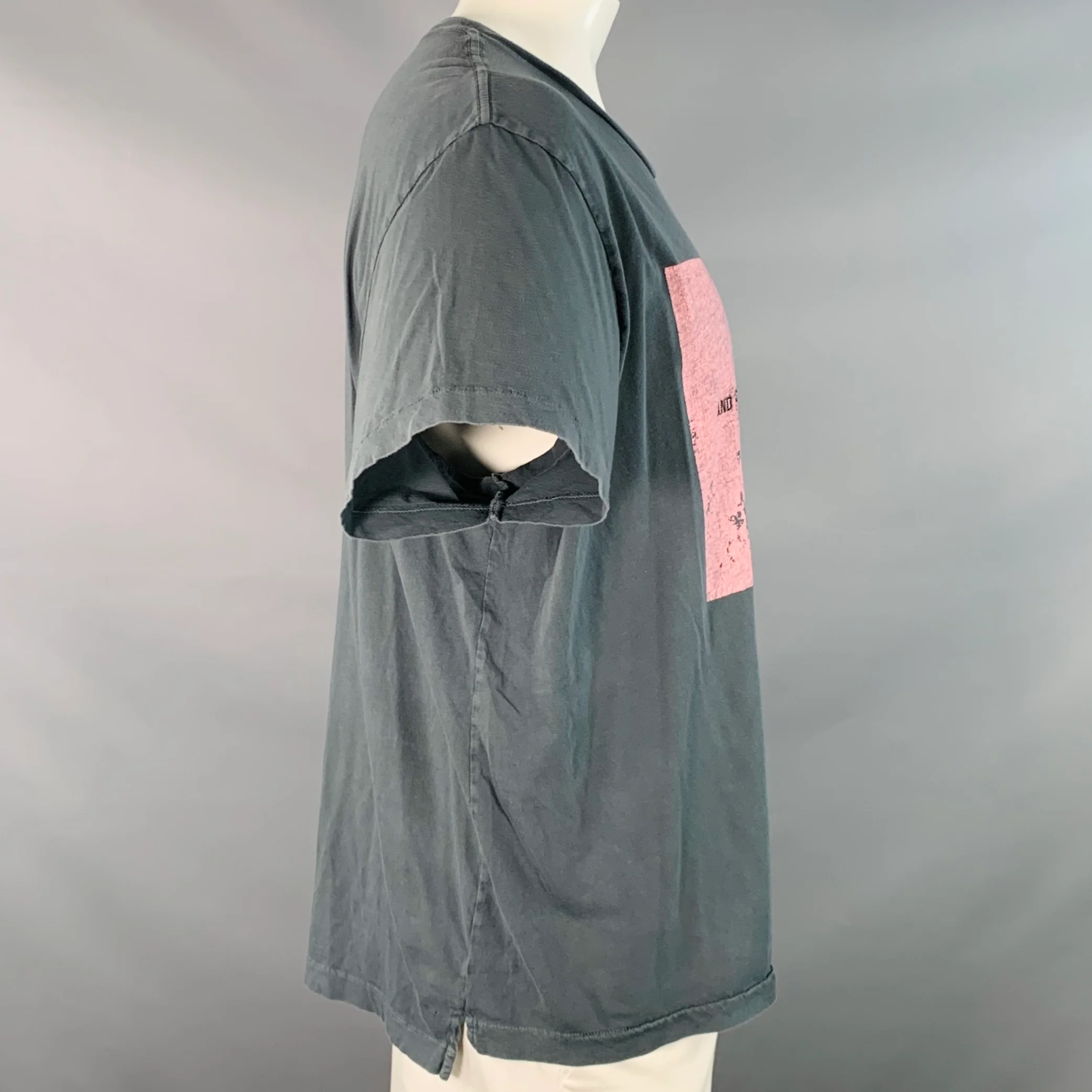 LOST DAZE CA Size XL Grey Pink Embroidered Print Cotton Crew Neck T-shirt - Image 3