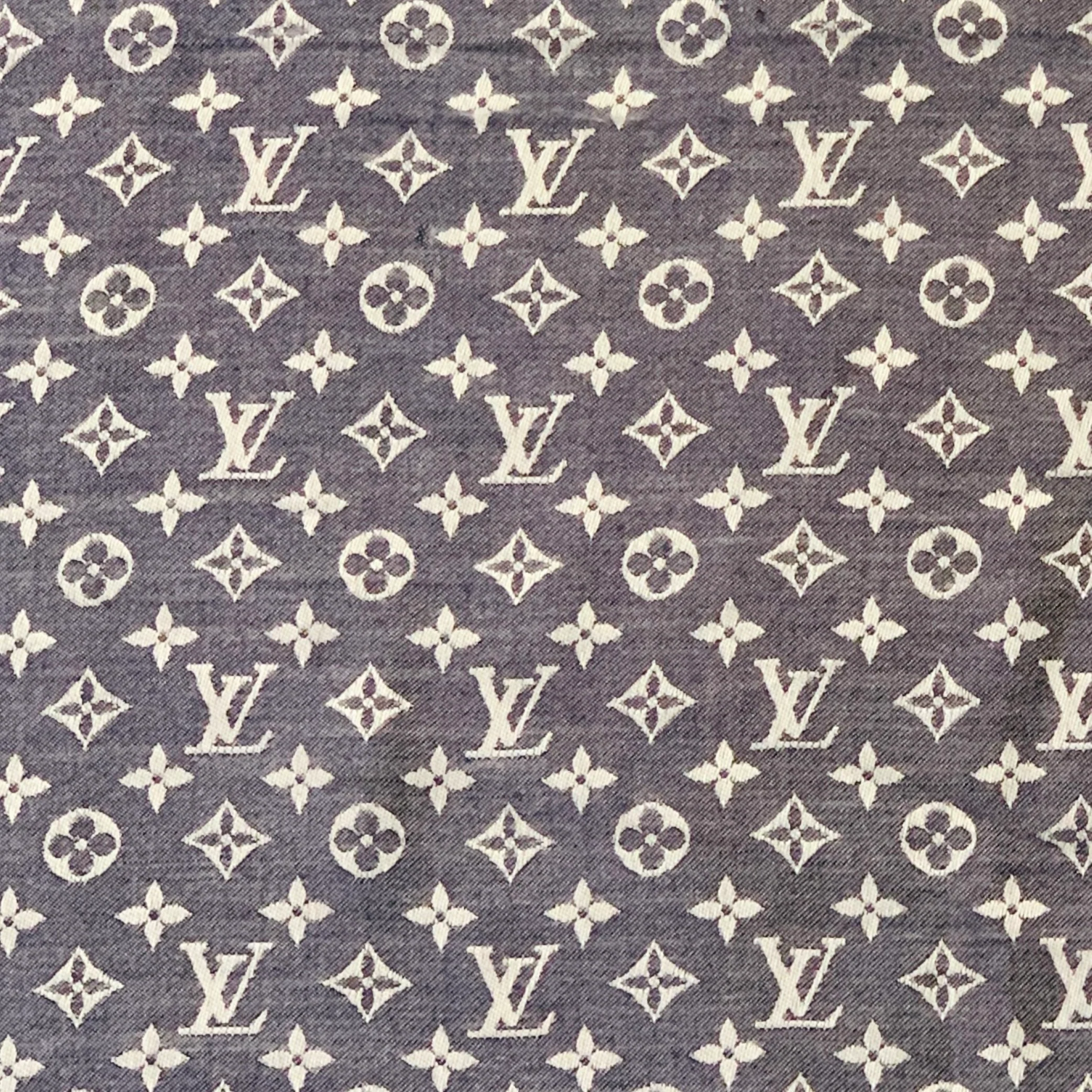 LOUIS VUITTON Blue Grey Monogram Silk Wool Square Fringe Scarf Shawl - Image 2