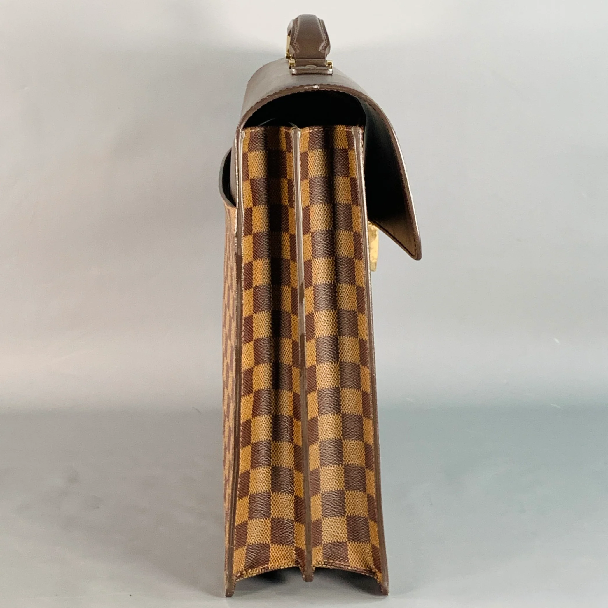 LOUIS VUITTON Ebene Brown Beige Damier Leather Coated Canvas Briefcase Bag - Image 3