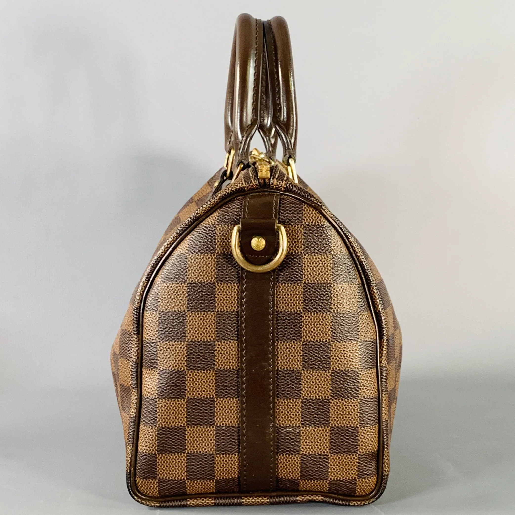 LOUIS VUITTON Ebene Speedy Bandouliere 25 Brown Tan Damier Leather Trim Canvas Handbag - Image 3