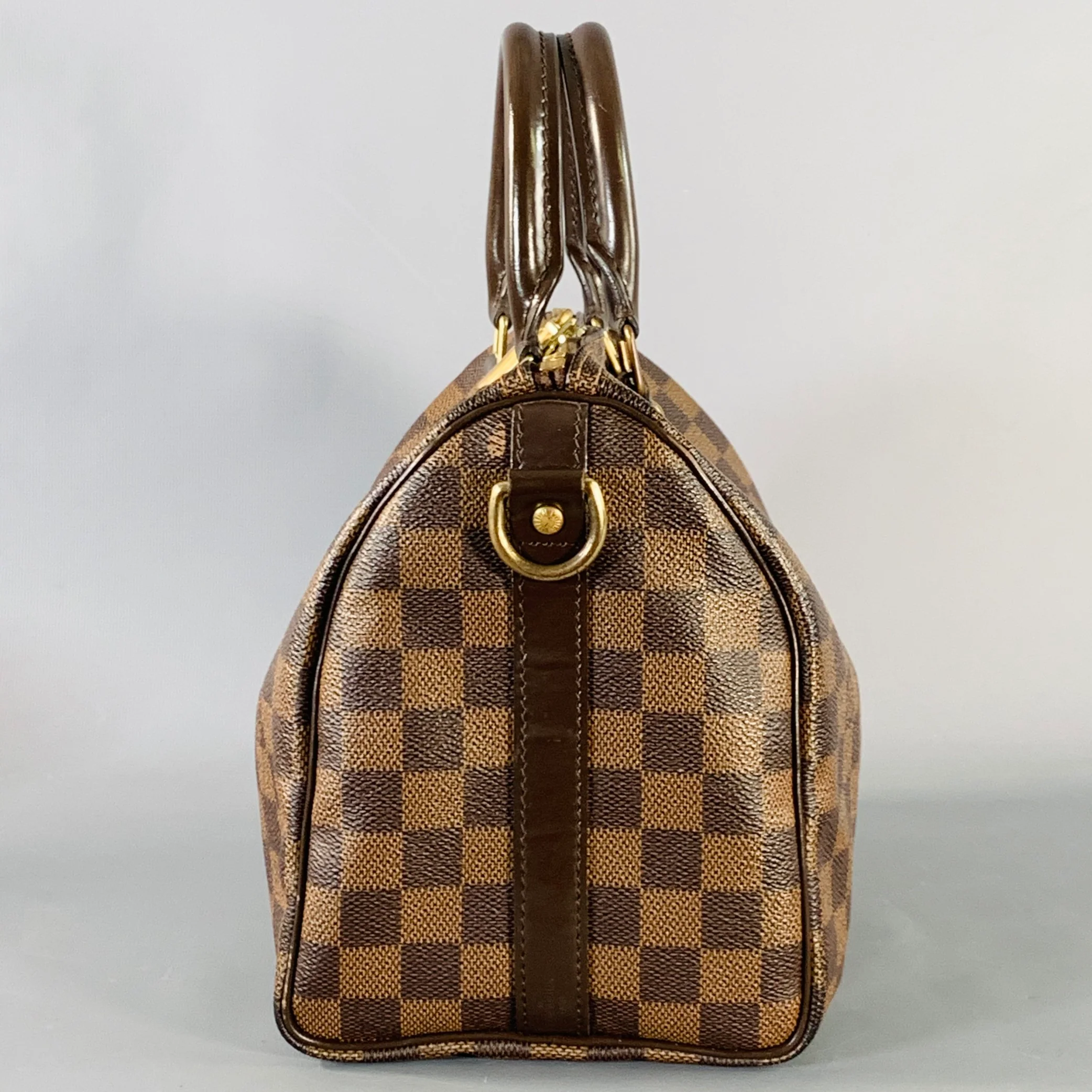 LOUIS VUITTON Ebene Speedy Bandouliere 25 Brown Tan Damier Leather Trim Canvas Handbag - Image 5