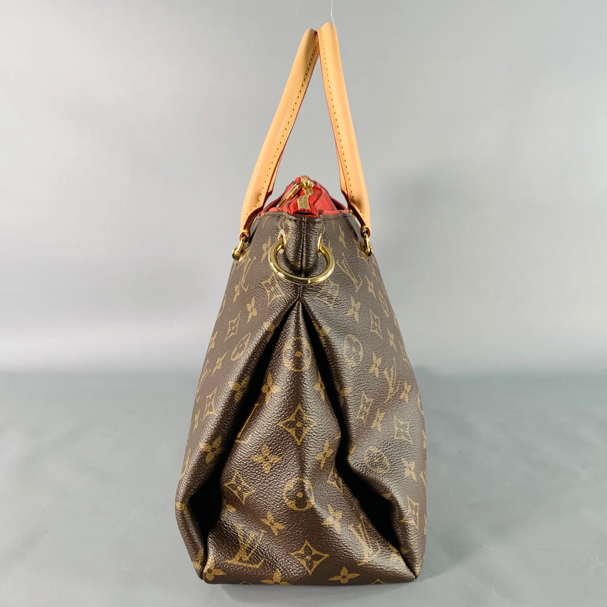 LOUIS VUITTON Pallas Brown Beige Red Monogram Coated Canvas Shoulder Handbag - Image 6