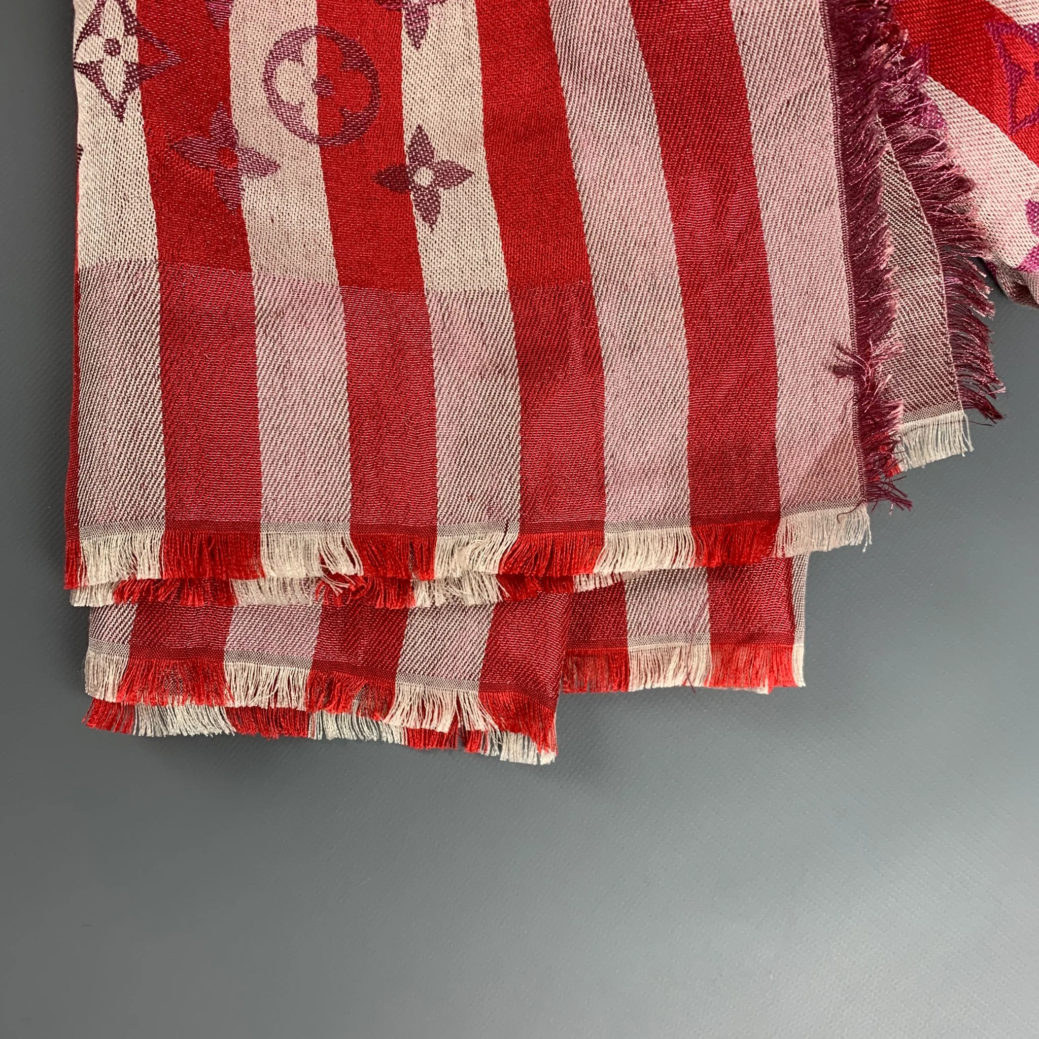 LOUIS VUITTON Red White Stripe Silk Blend Scarves & Shawls - Image 4