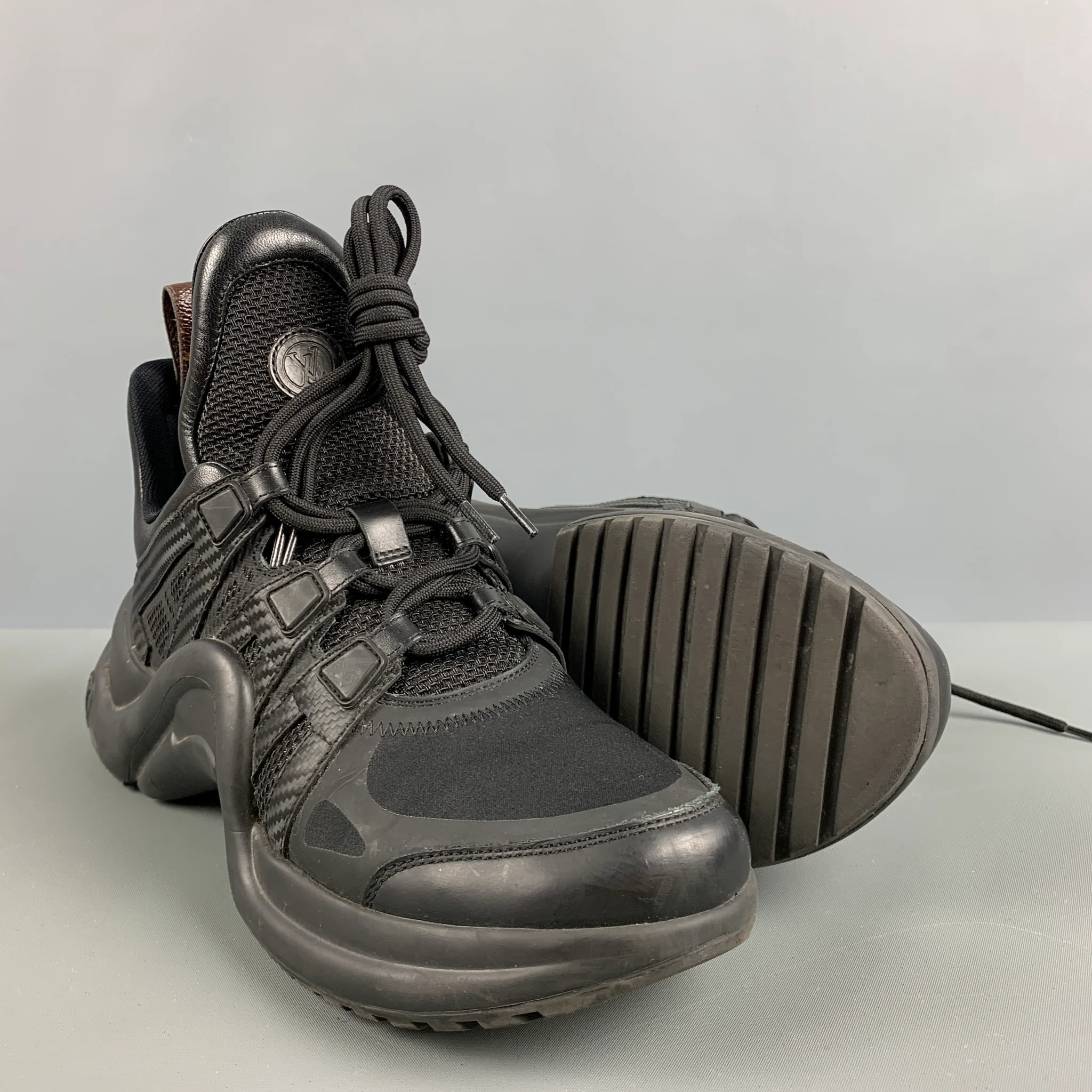 LOUIS VUITTON Size 10 Black Brown Nylon Leather Sneakers - Image 5