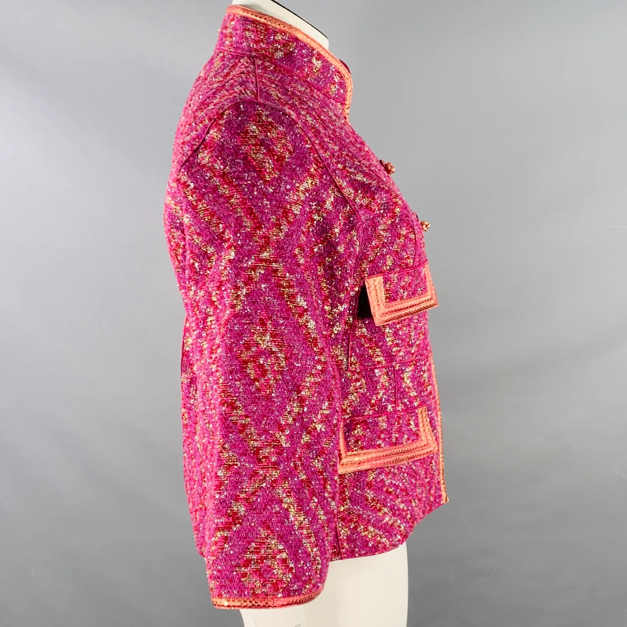LOUIS VUITTON Size 10 Purple Fuchsia Cotton Blend Jacket Blazer - Image 4