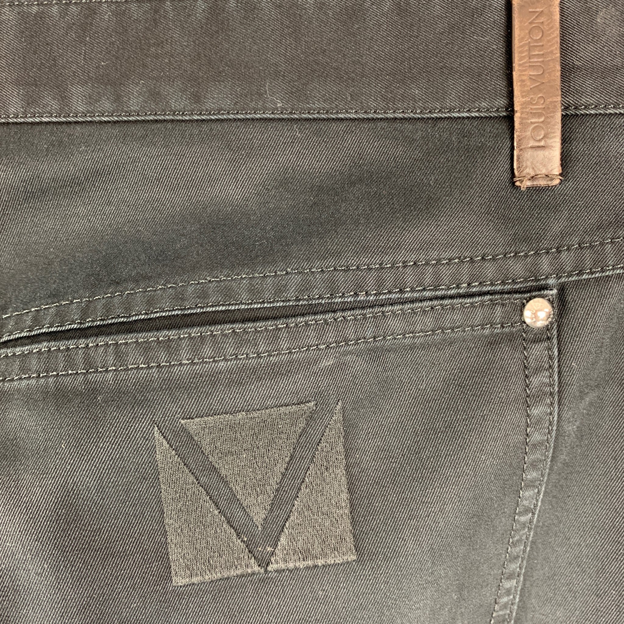 LOUIS VUITTON Size 32 Black Solid Cotton Jean Cut Casual Pants - Image 3