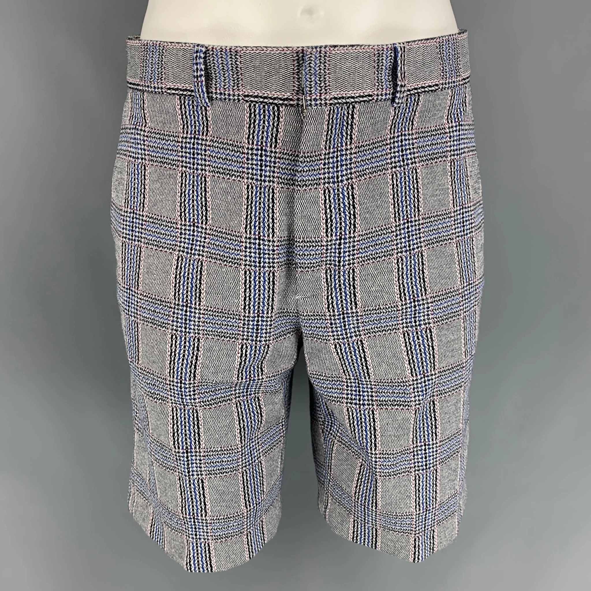 LOUIS VUITTON Size 32 Blue White Plaid Cotton Polyester Zip Fly Shorts
