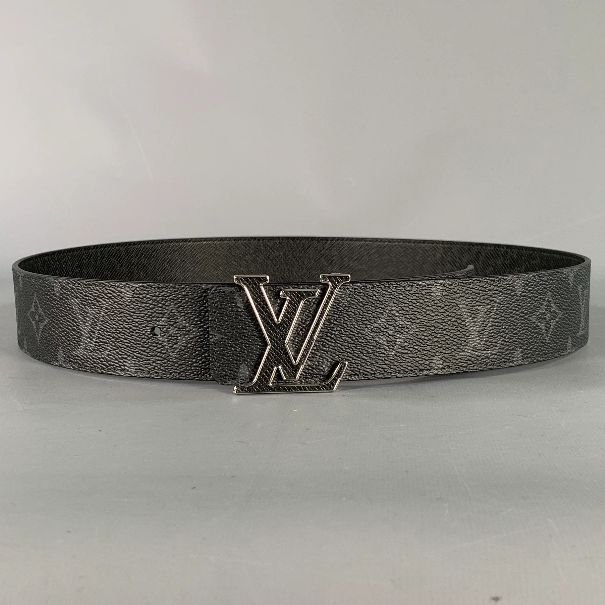 LOUIS VUITTON Size 36 Black Grey Monogram Canvas Belt