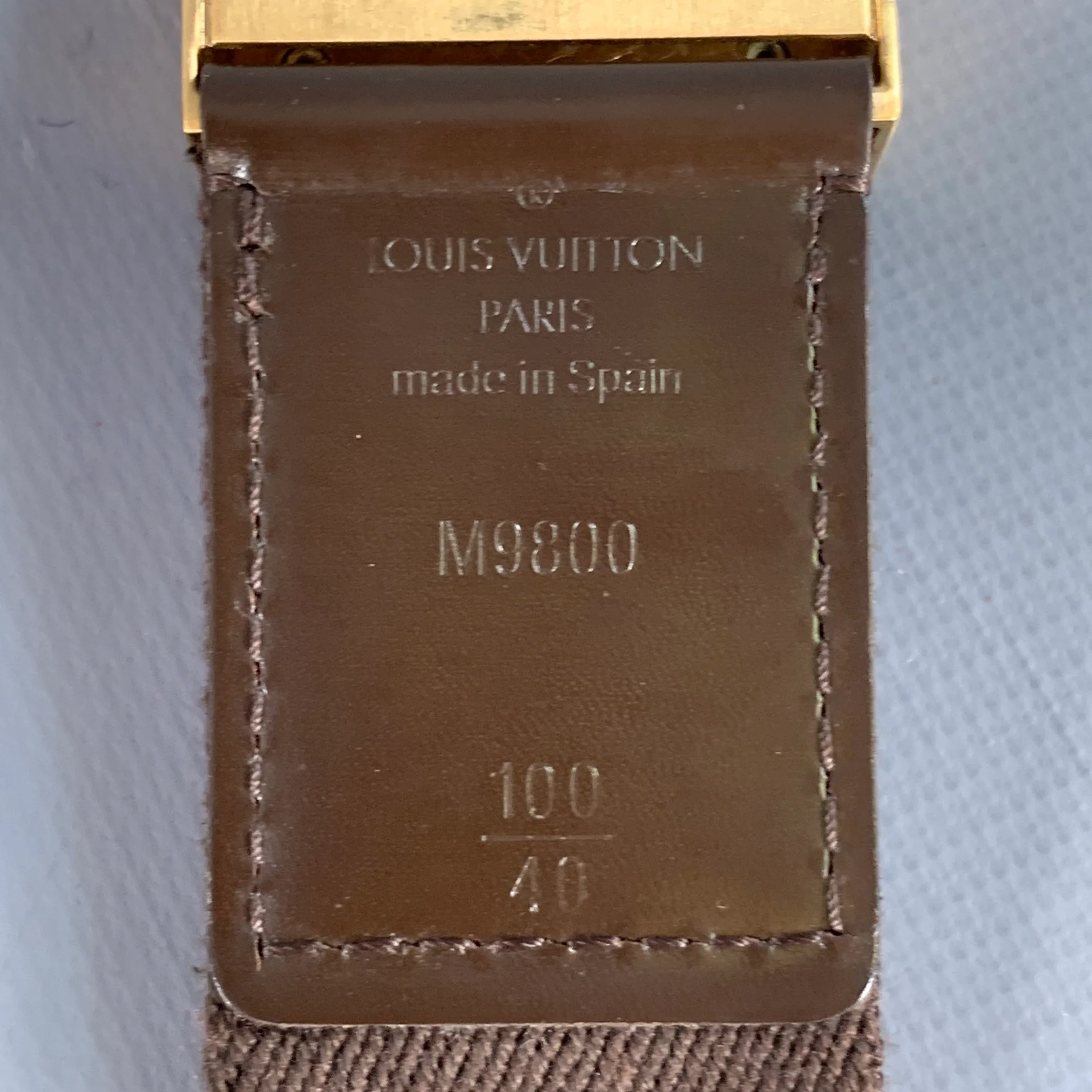 LOUIS VUITTON Size 40 Inventeur Brown Gold Logo Canvas Box Buckle Belt - Image 6
