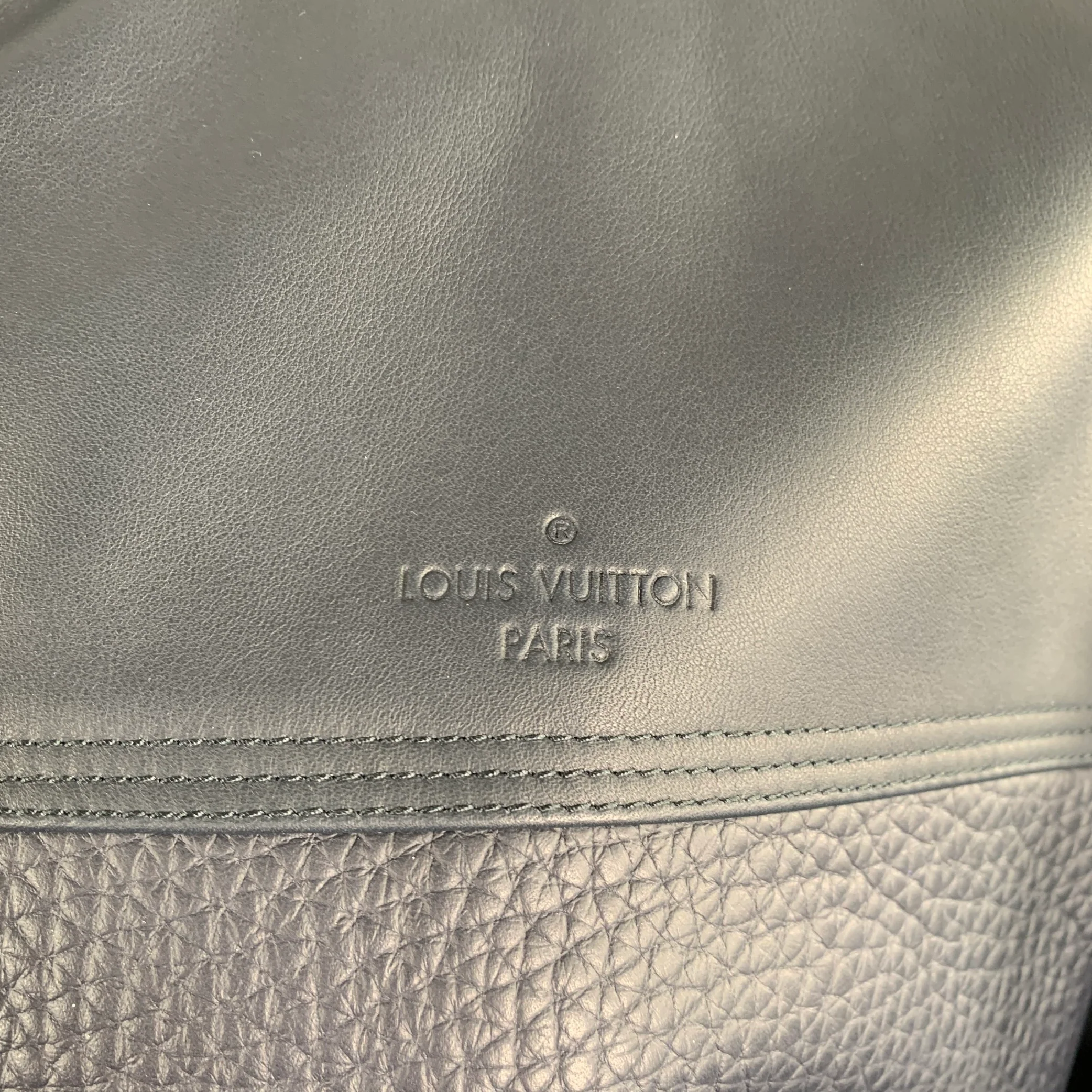 LOUIS VUITTON Size 40 Navy Textured Bull Leather Zip Up Blouson Jacket - Image 2