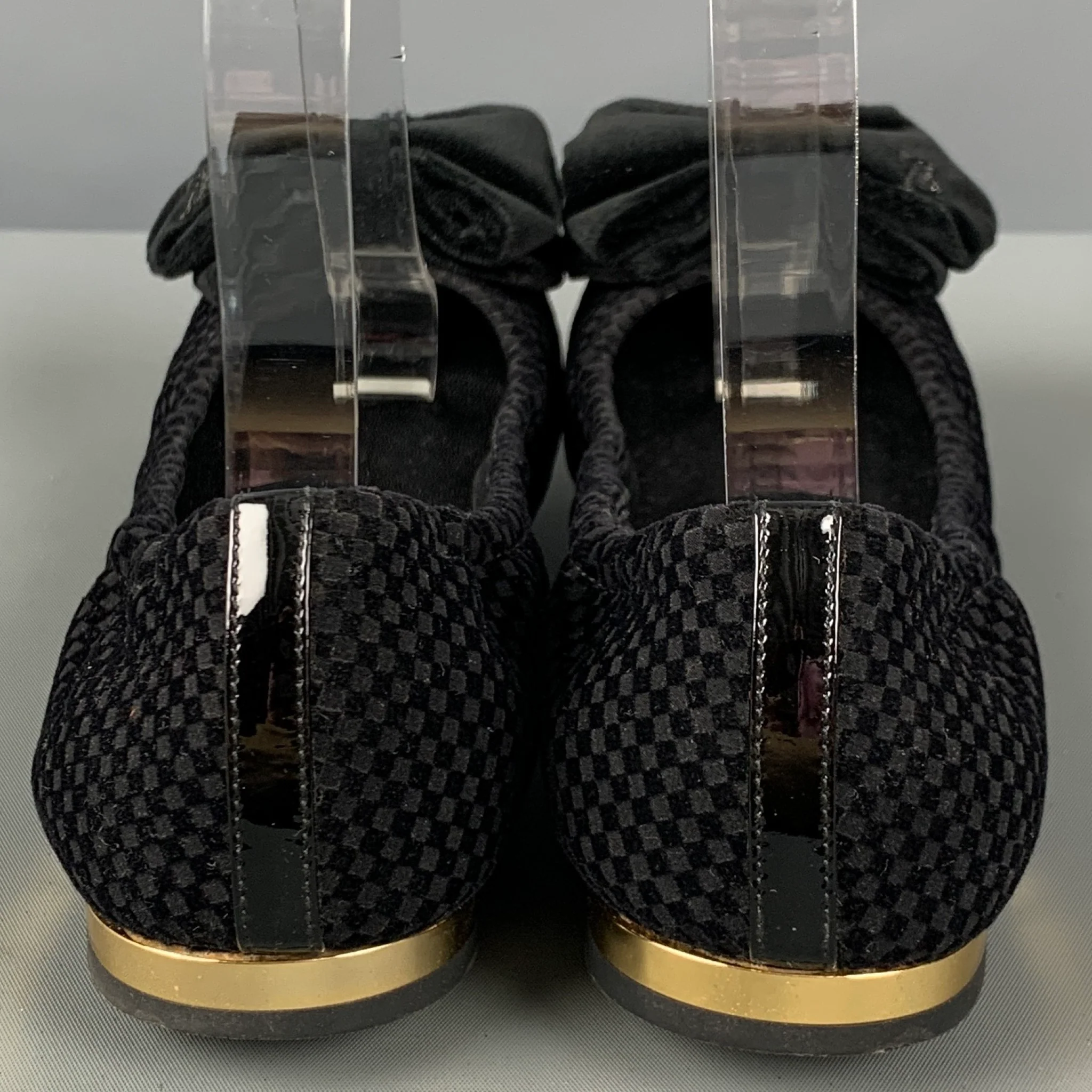 LOUIS VUITTON Size 7 Black Velvet Checkered Ballet Flats - Image 3