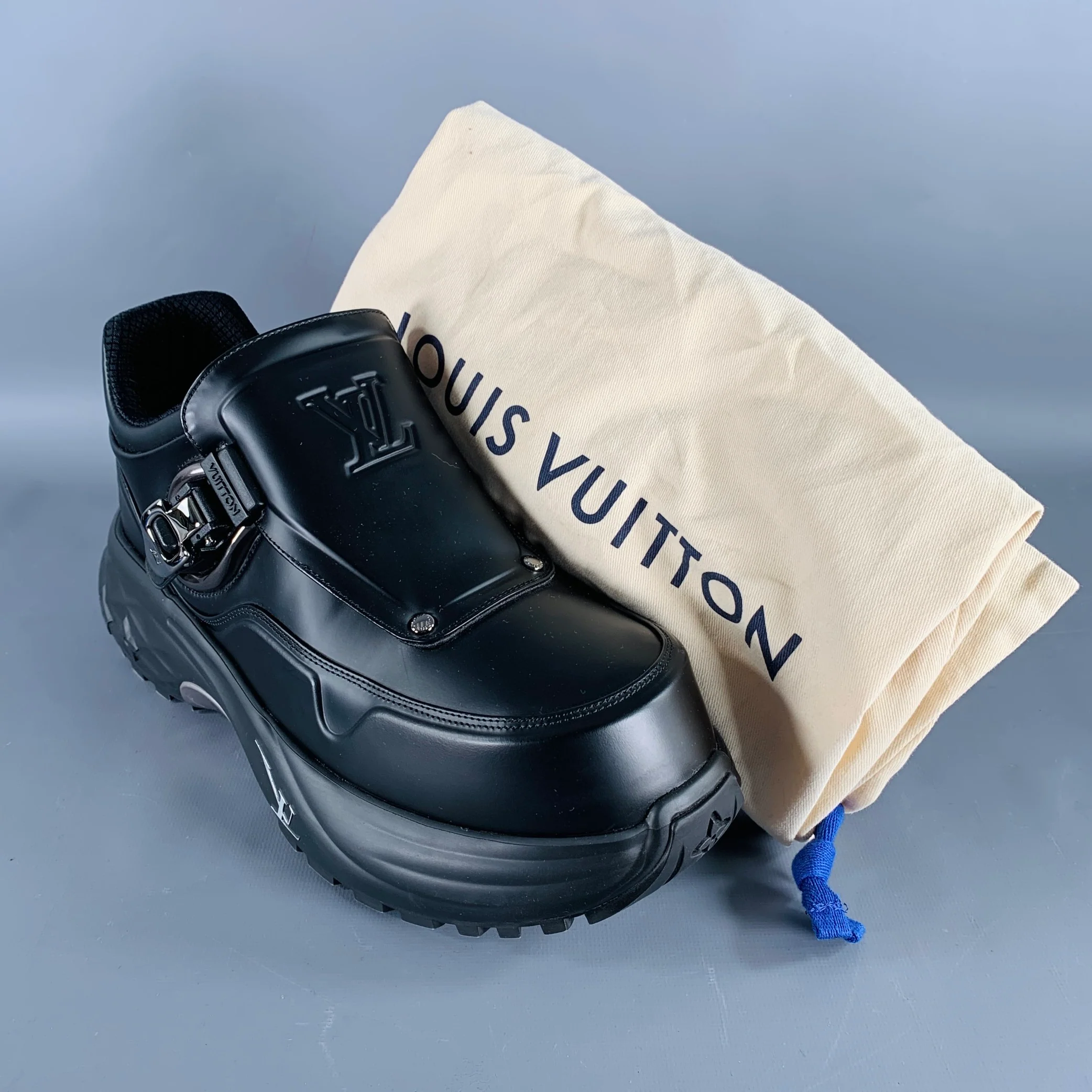 LOUIS VUITTON Size 9 Black Buckle Chunky Sole Sneakers - Image 9