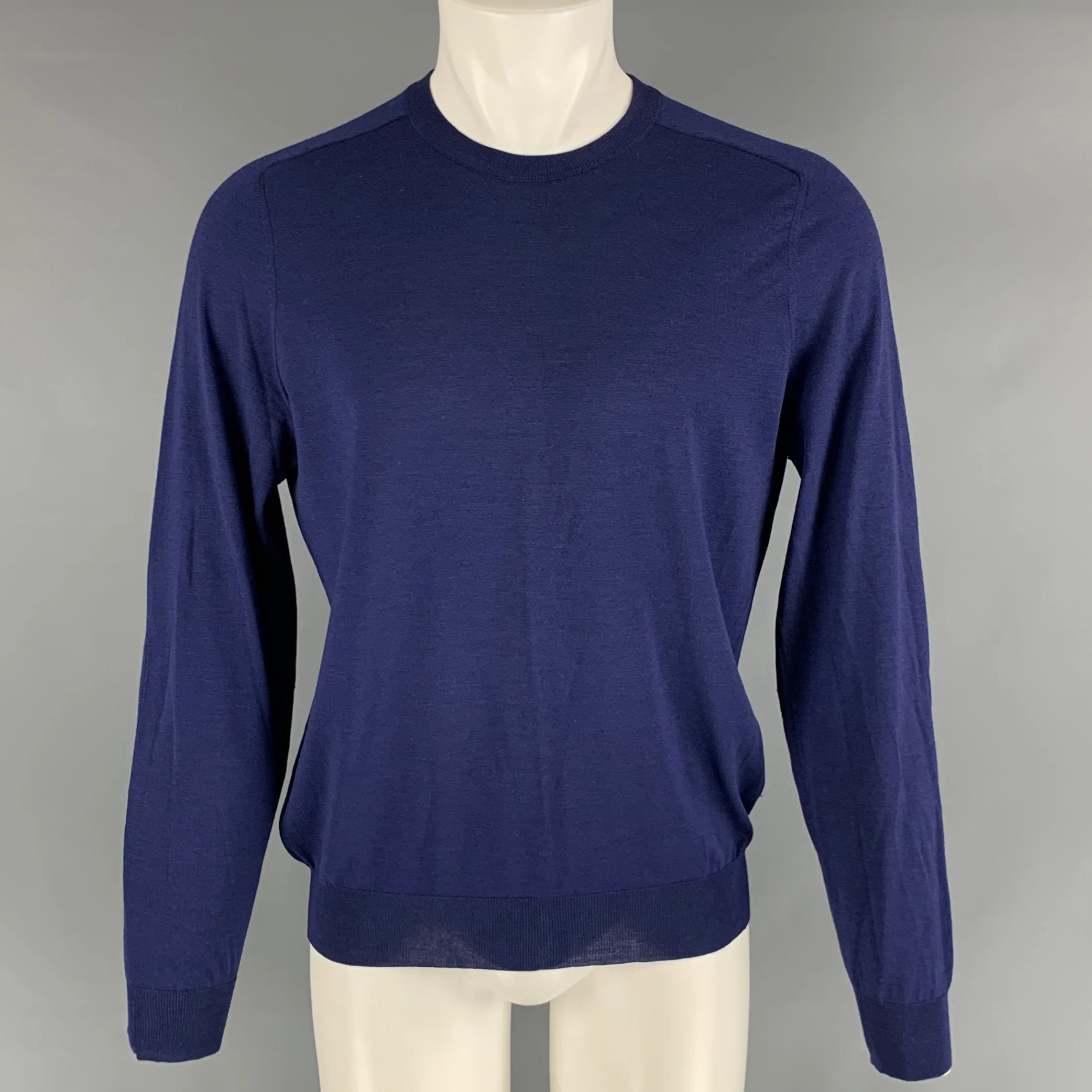 LOUIS VUITTON Size M Blue Knitted Wool Silk Crew-Neck Pullover