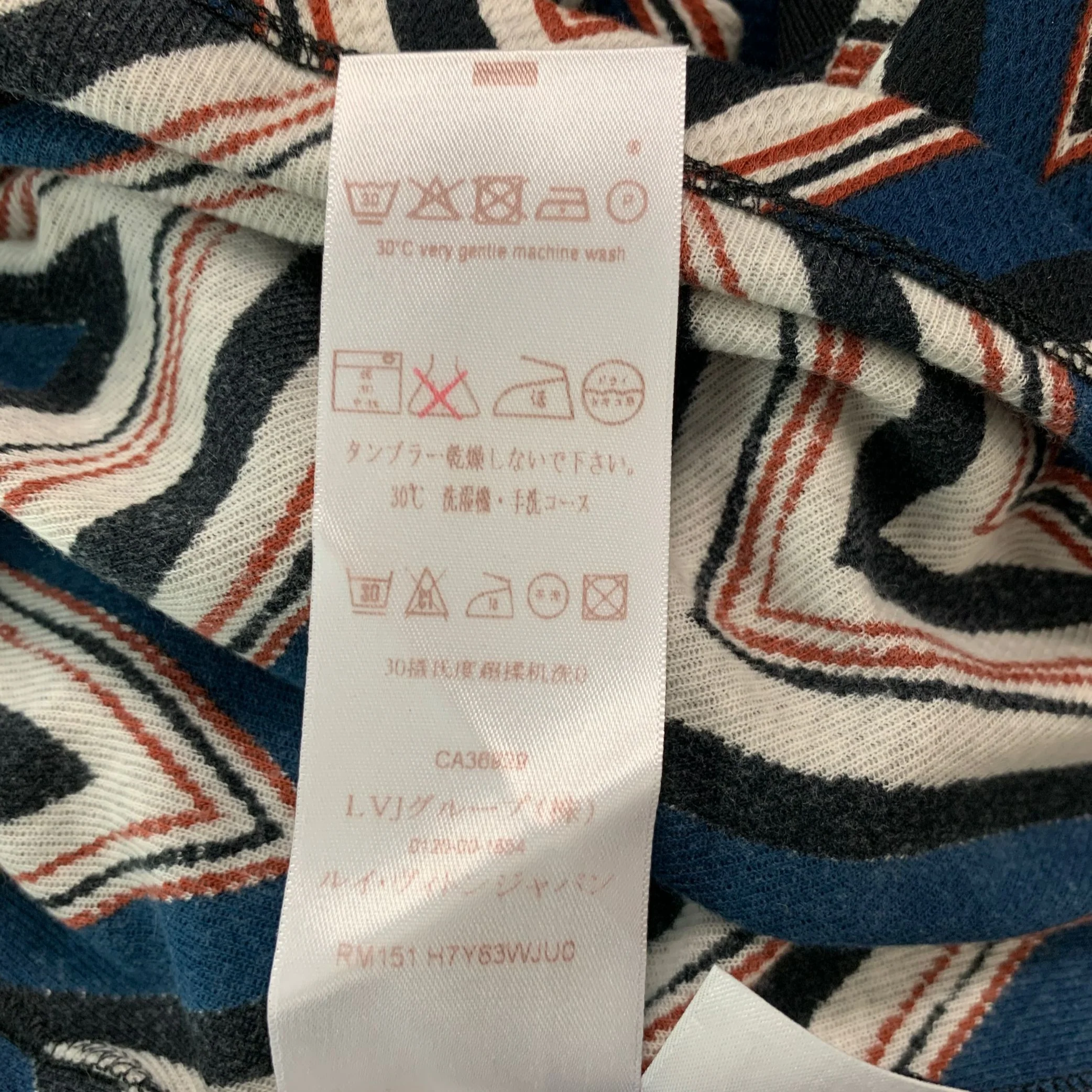 LOUIS VUITTON Size S Blue Black & White Zig Zag Cotton Crew-Neck T-shirt - Image 6