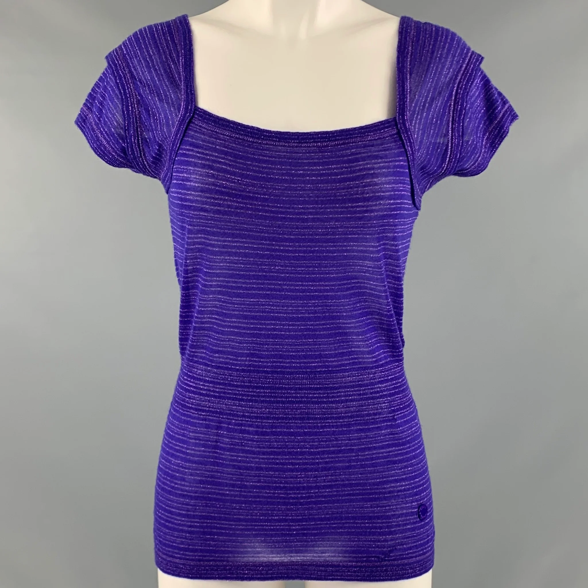 LOUIS VUITTON Size S Purple Cashmere Blend Stripe Short Sleeve Casual Top