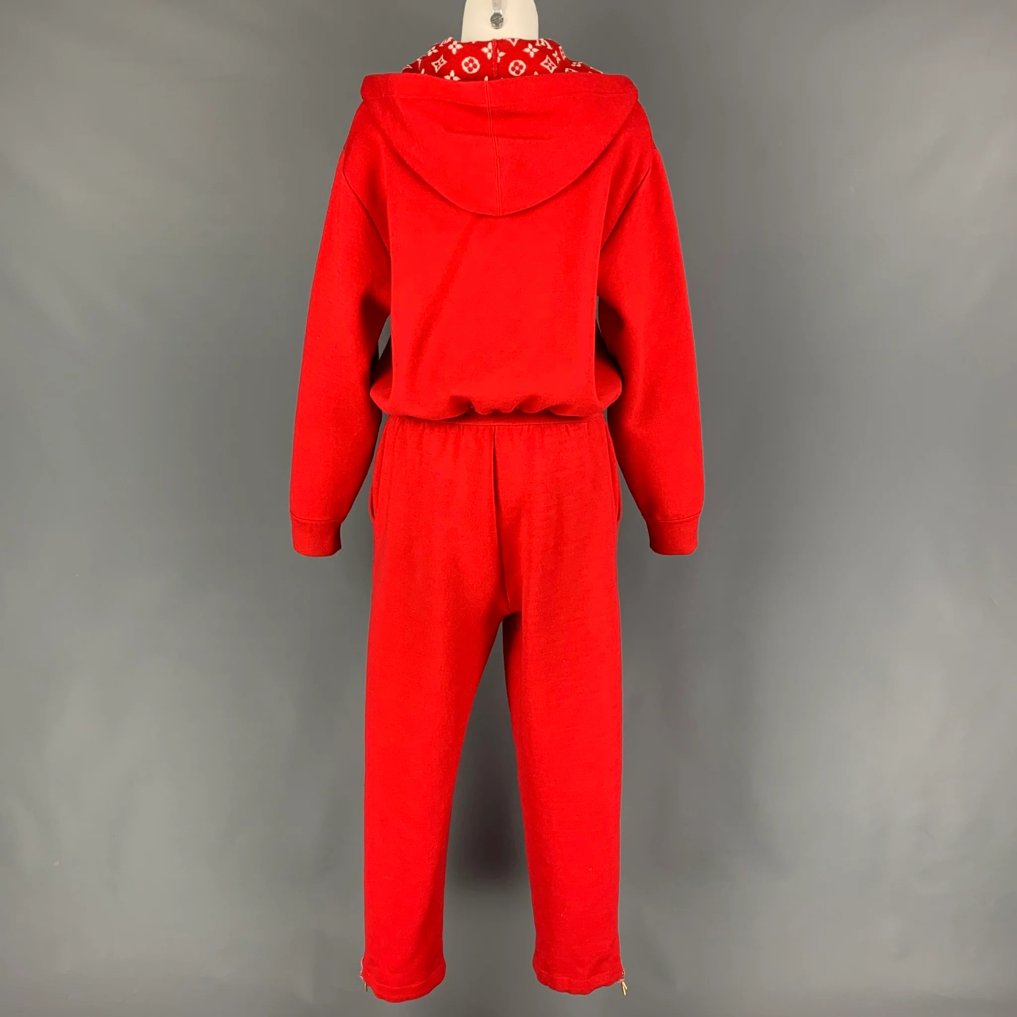 LOUIS VUITTON Size S Red White Viscose Blend Hooded Jumpsuit - Image 5