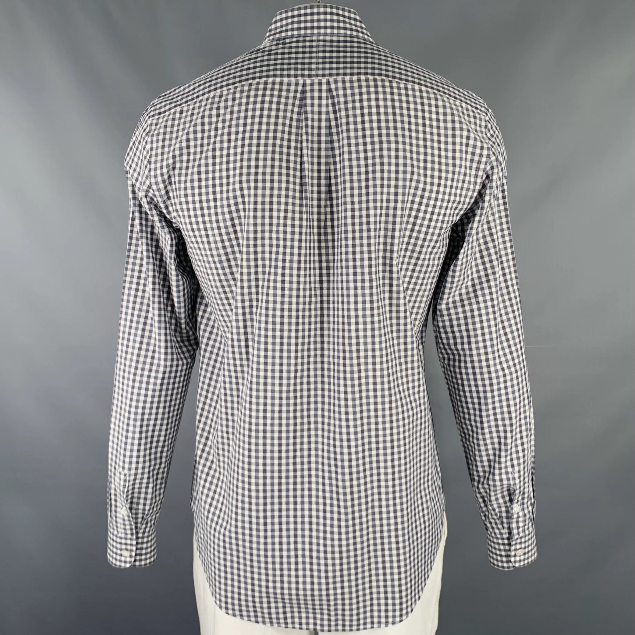 LOUIS VUITTON Size XL Grey White Checkered Cotton Button Up Long Sleeve Shirt - Image 4