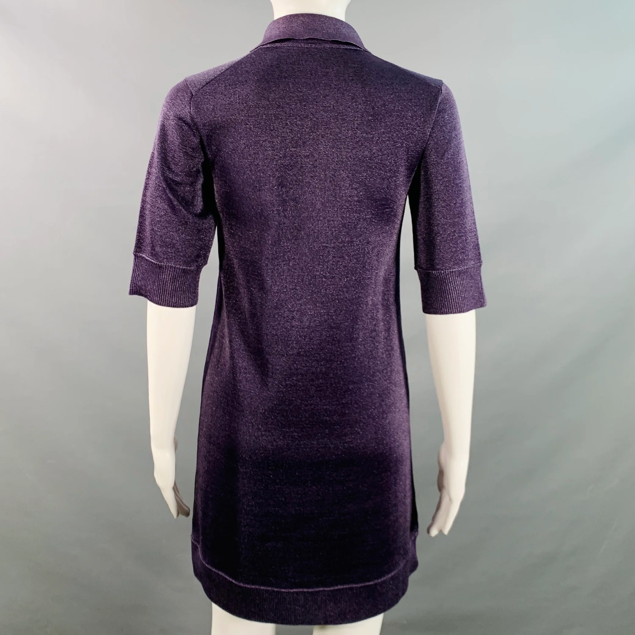 LOUIS VUITTON Size XS Metallic Purple Polyester Merino Wool Mini Polo Dress - Image 4
