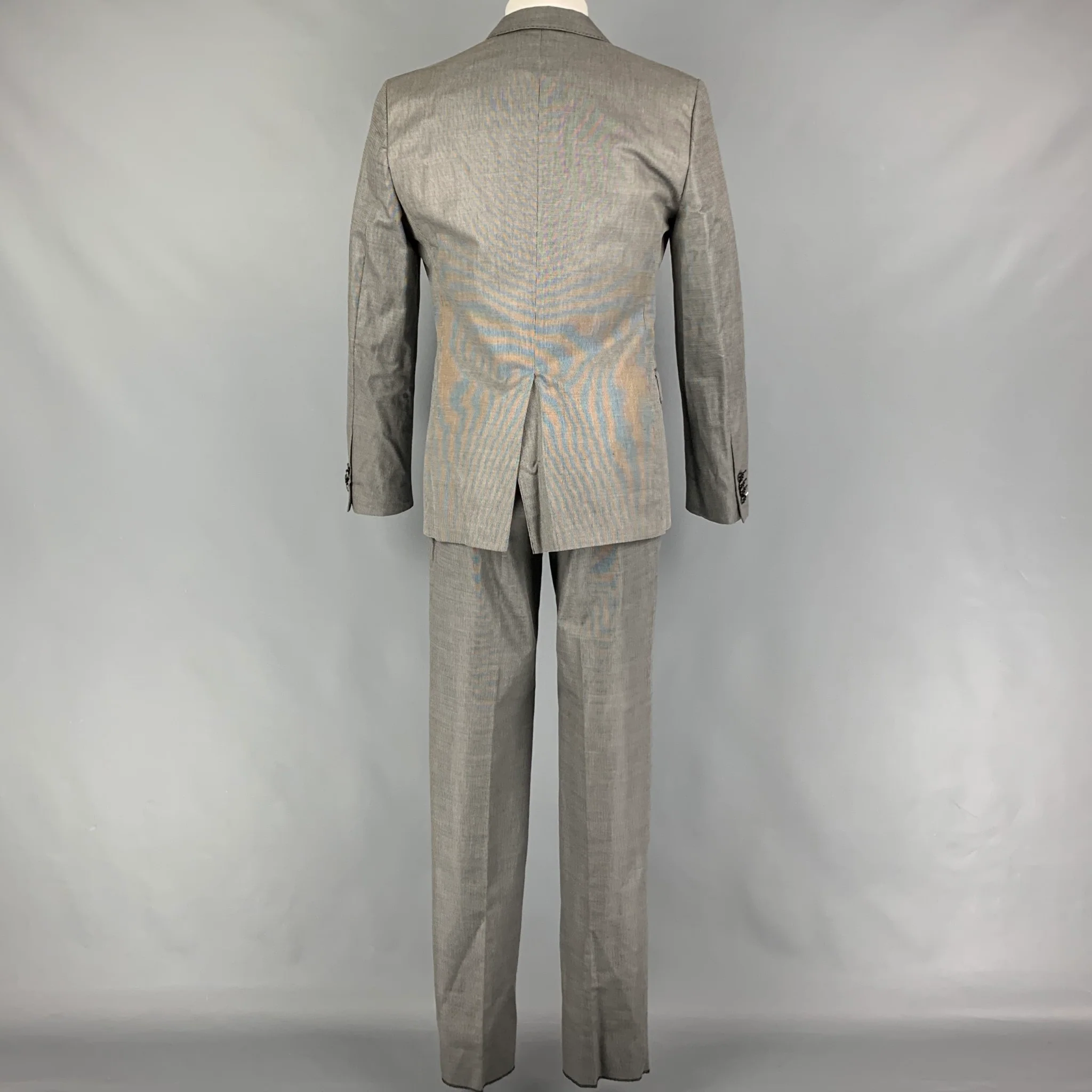 LOVE MOSCHINO Size 40 Black Grey Nailhead Cotton Blend Notch Lapel Suit - Image 3