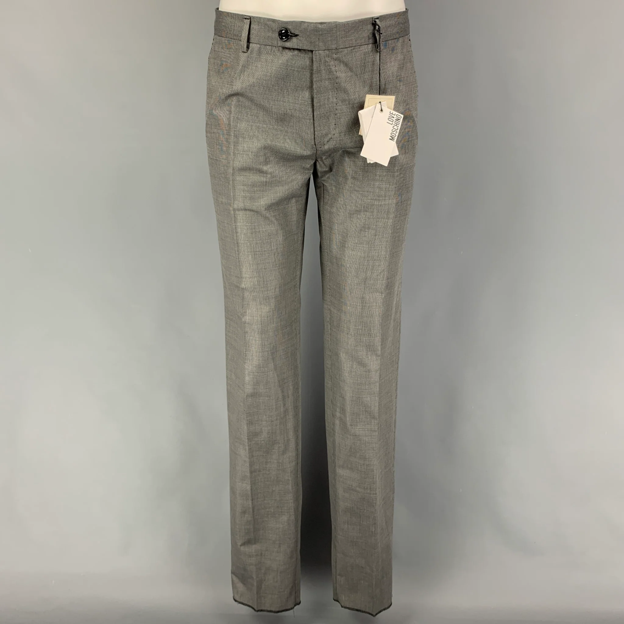 LOVE MOSCHINO Size 40 Black Grey Nailhead Cotton Blend Notch Lapel Suit - Image 4