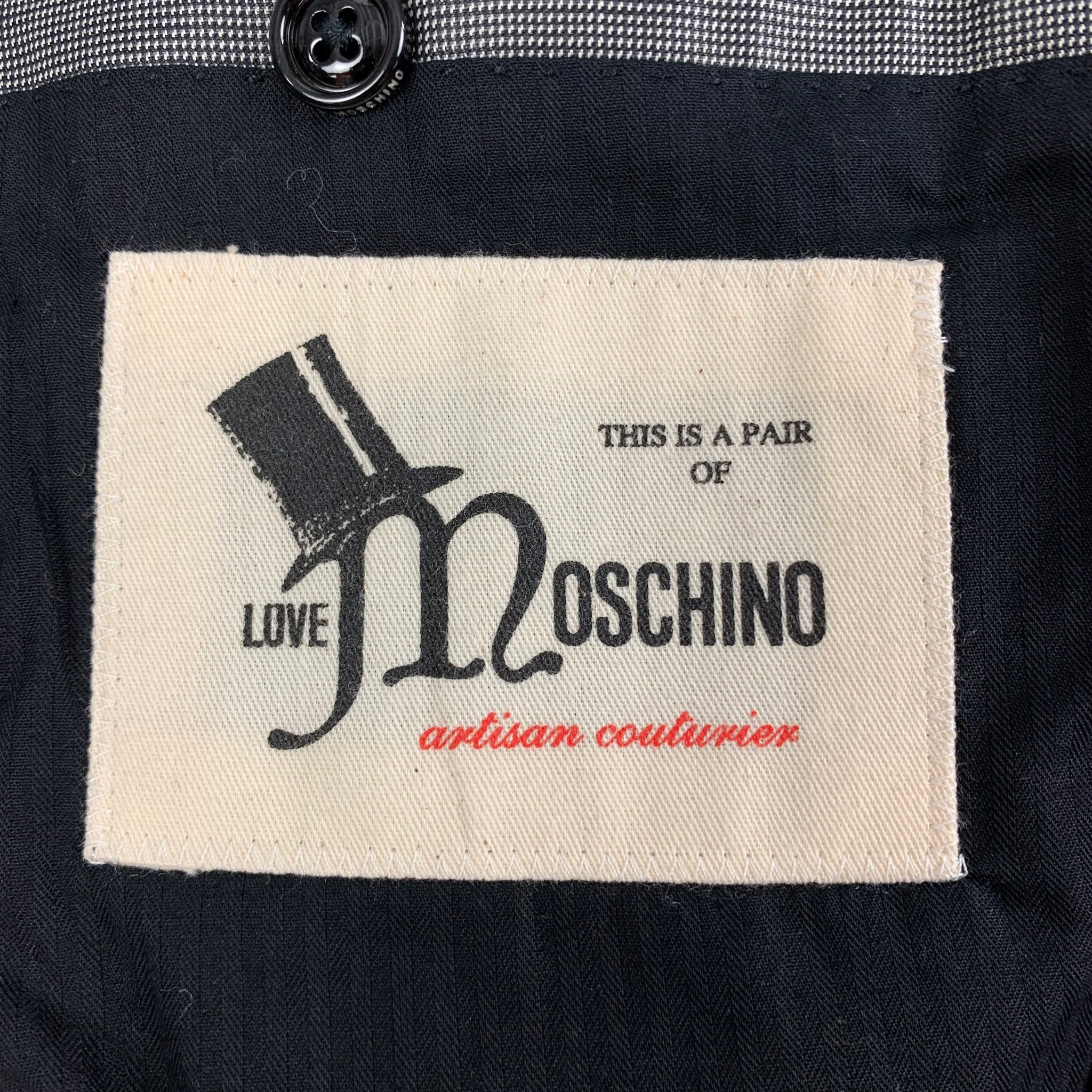 LOVE MOSCHINO Size 40 Black Grey Nailhead Cotton Blend Notch Lapel Suit - Image 9