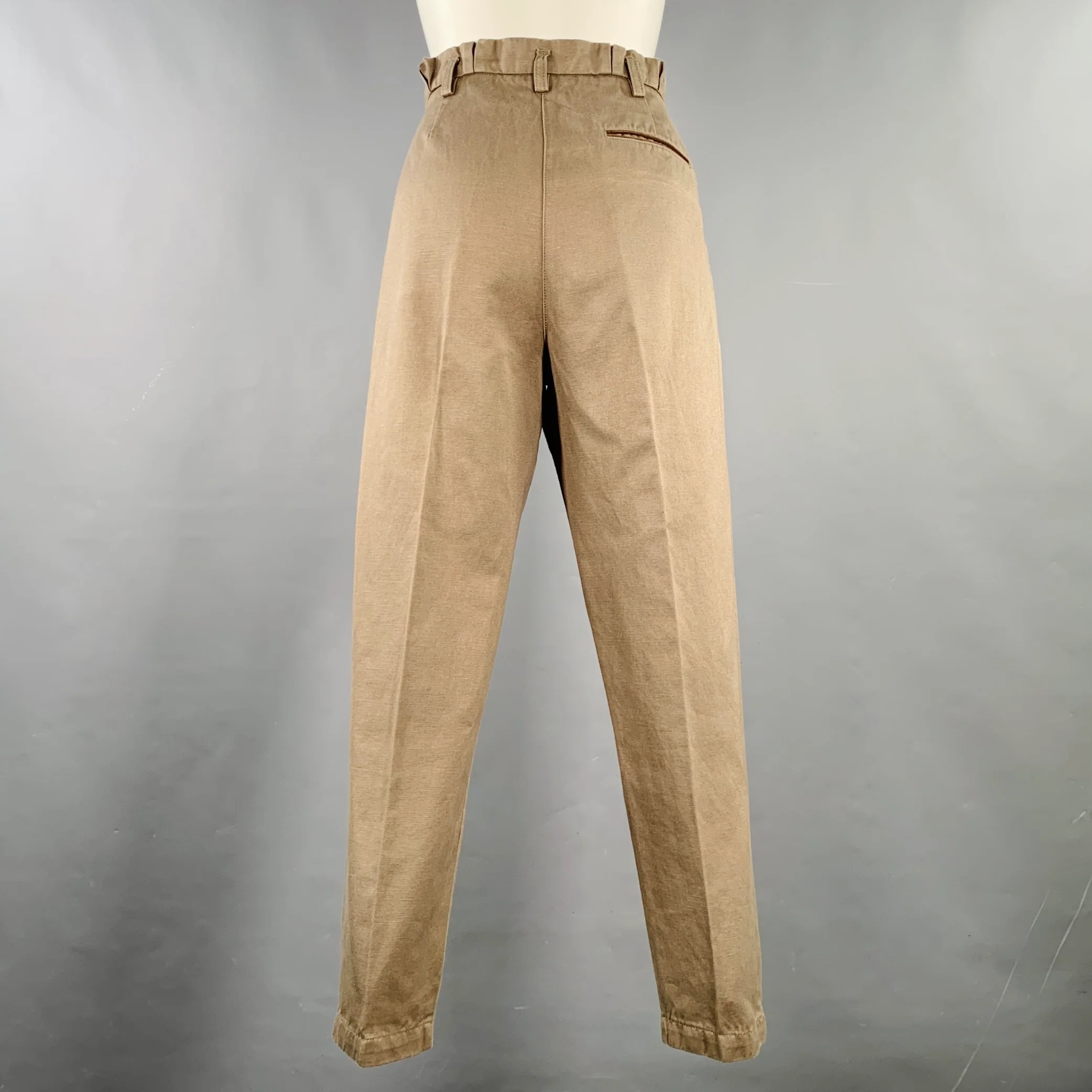 LOVE MOSCHINO Size 6 Khaki Cotton Flax Pleated Elastic Waistband Casual Pants - Image 2