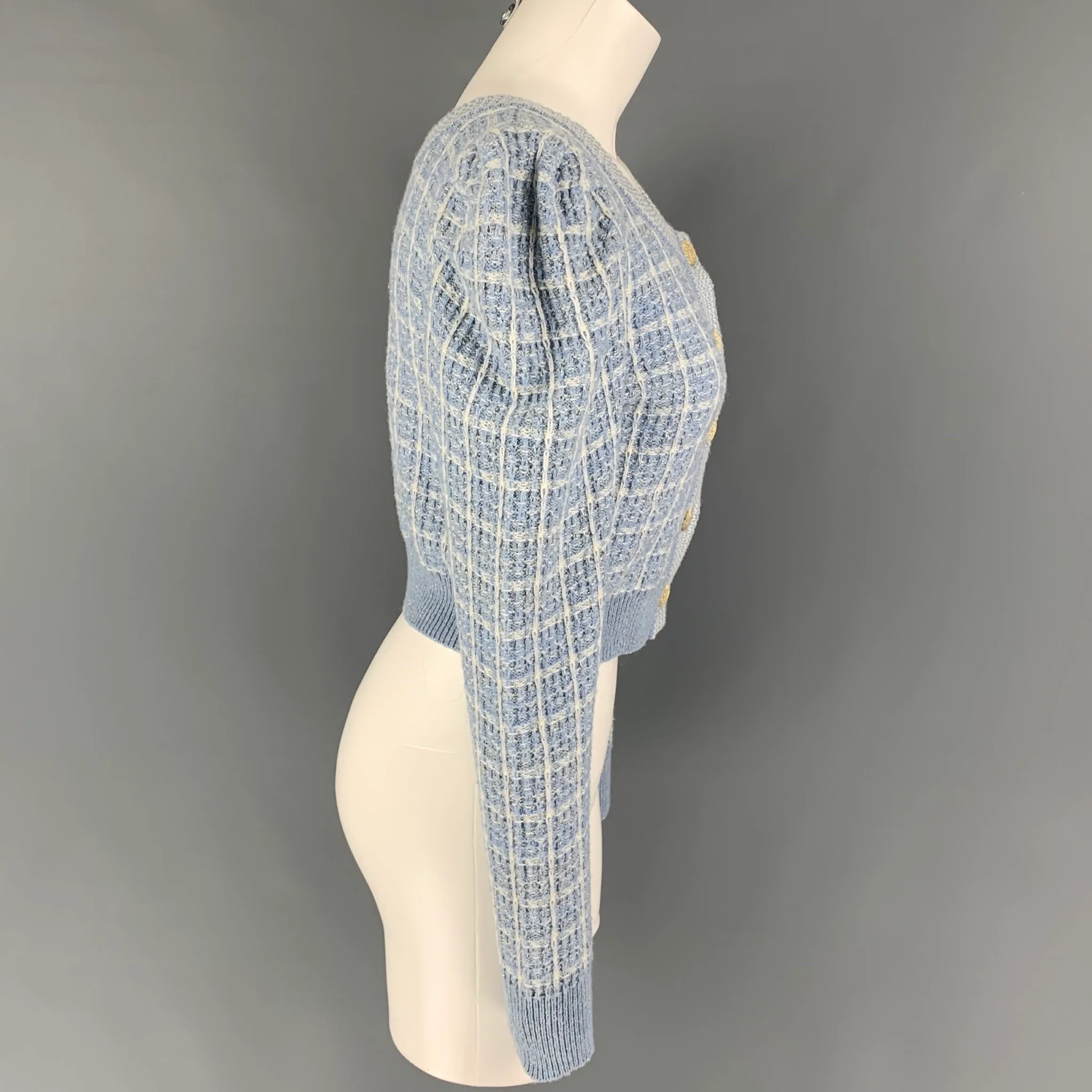 LOVE SHACK FANCY Size S Light Blue White Nylon Blend Textured Cardigan - Image 2