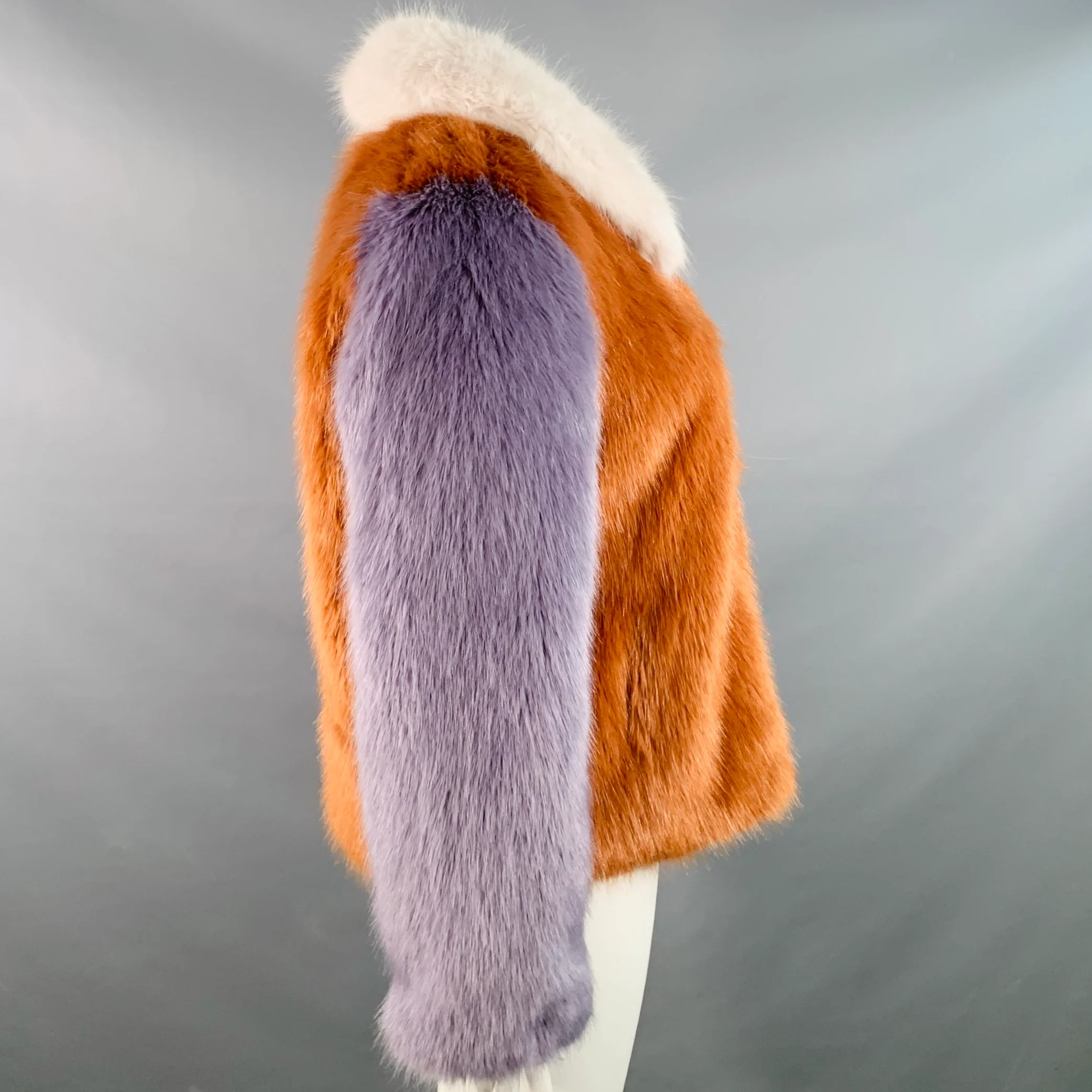 LPA Size L Brown Lavender White Modacrylic Faux Fur Color Block Zip Up Jacket - Image 3