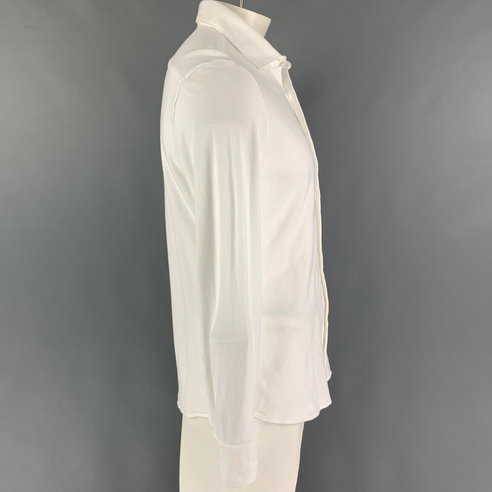 LUCA FALONI Size L White Pique Cotton Long Sleeve Shirt - Image 2