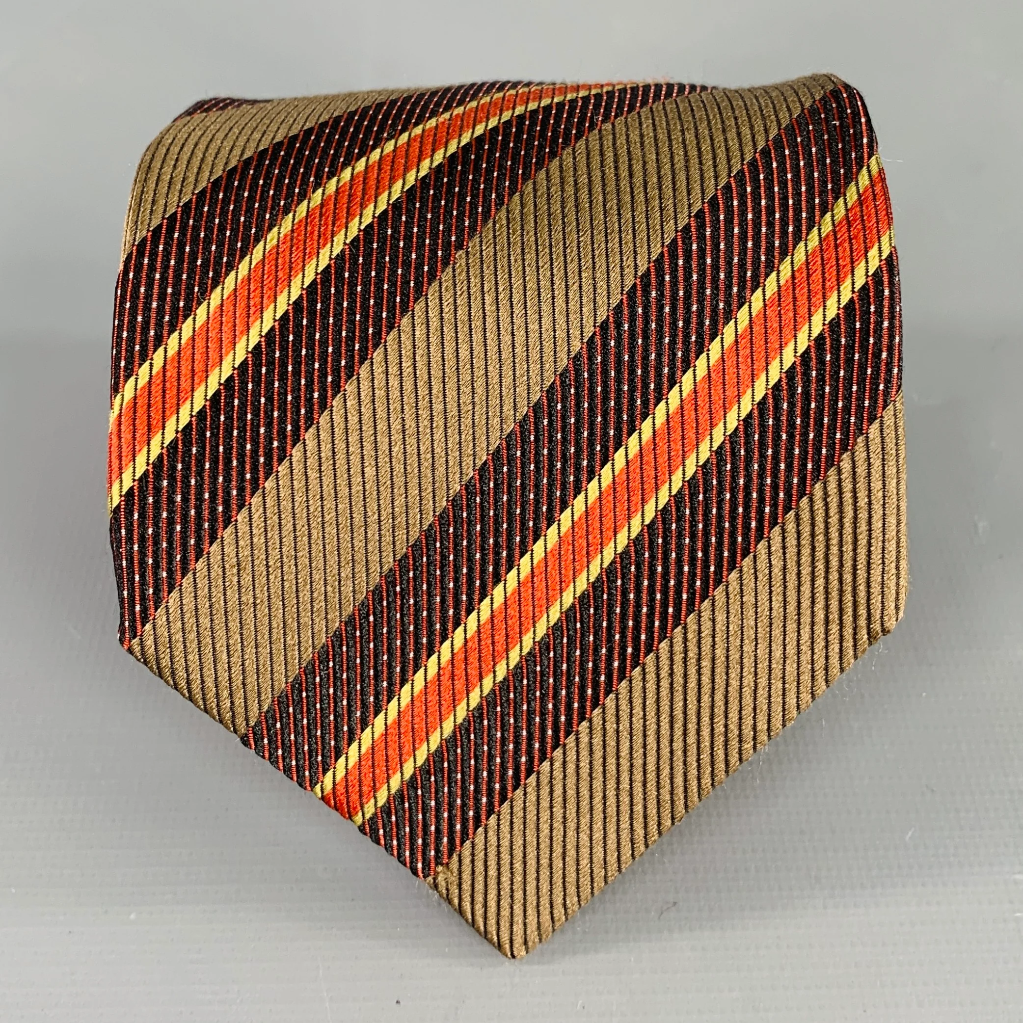 LUCIANO BARBERA Brown Red Diagonal Stripe Silk Tie
