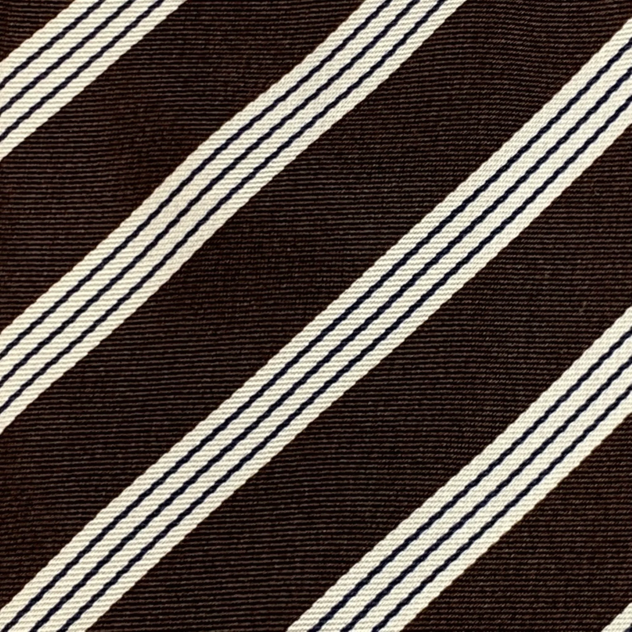 LUCIANO BARBERA Brown White Stripe Silk Tie - Image 3