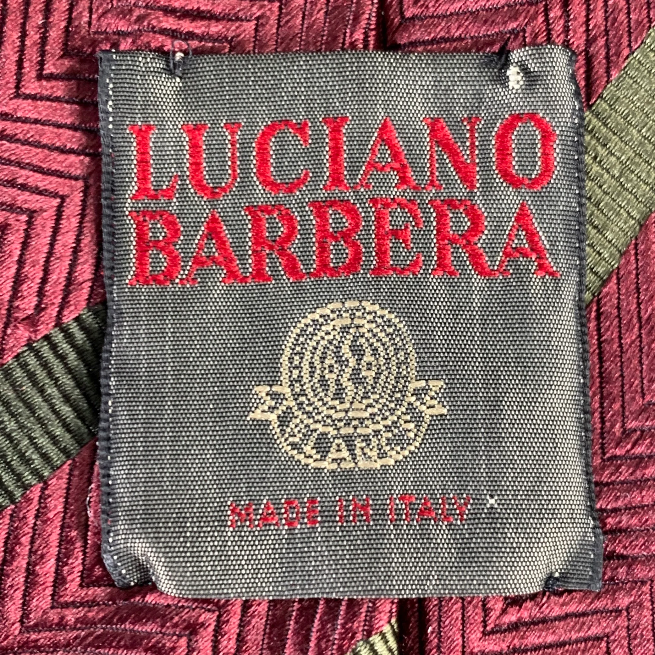 LUCIANO BARBERA Burgundy Olive Diagonal Stripe Silk Tie - Image 4