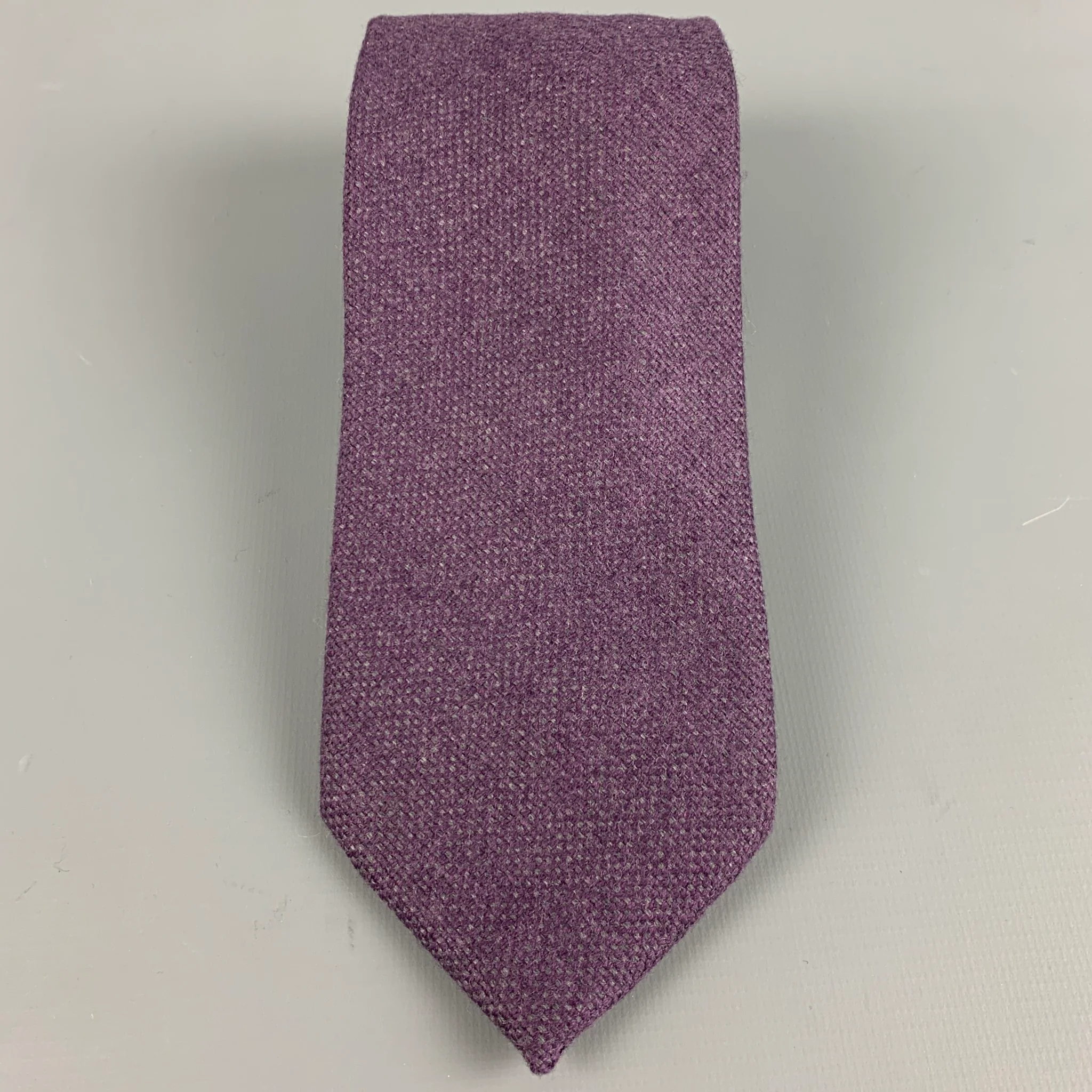 LUCIANO BARBERA Purple Grey Wool Tie - Image 2