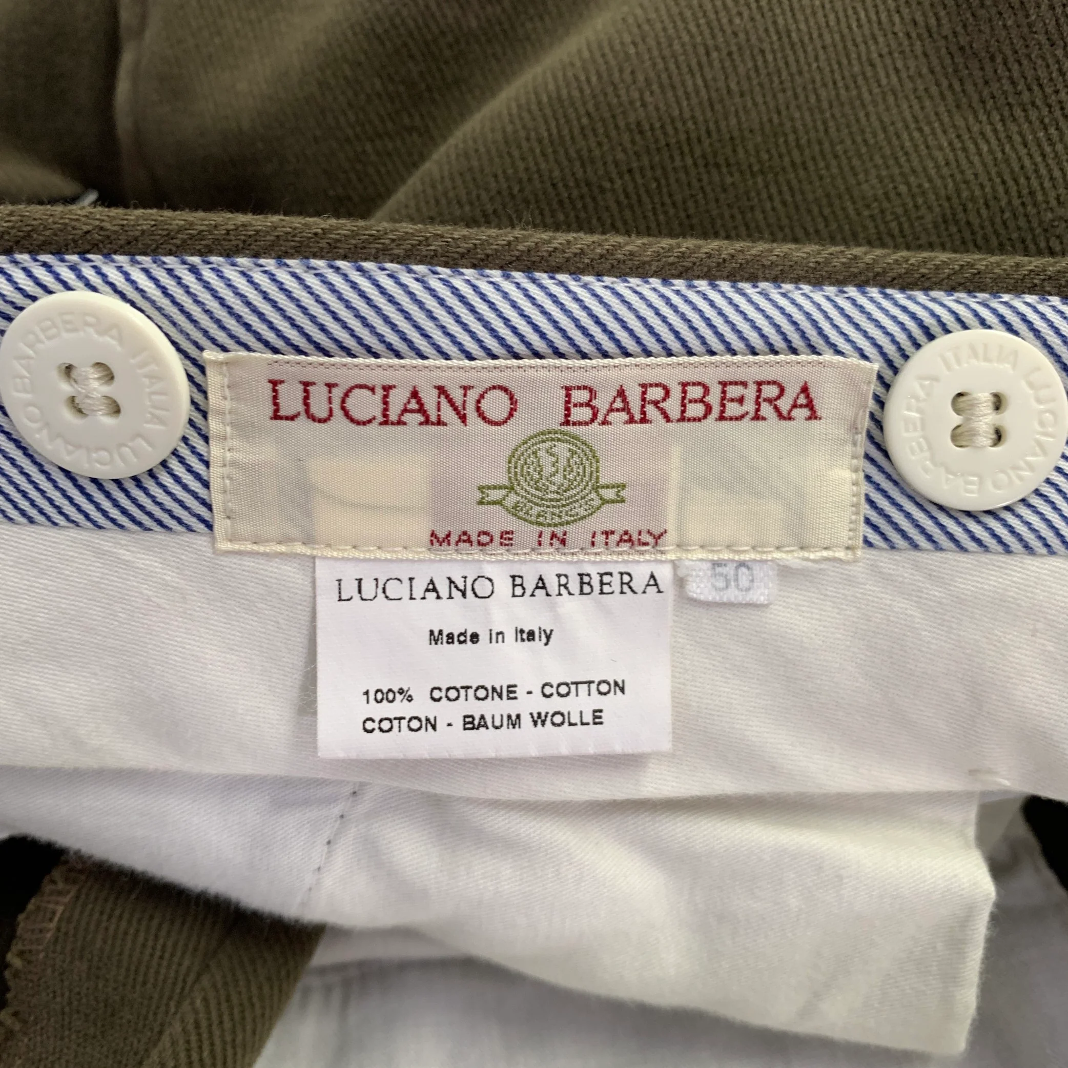 LUCIANO BARBERA Size 34 Green Olive Cotton Cuffed Casual Pants - Image 4