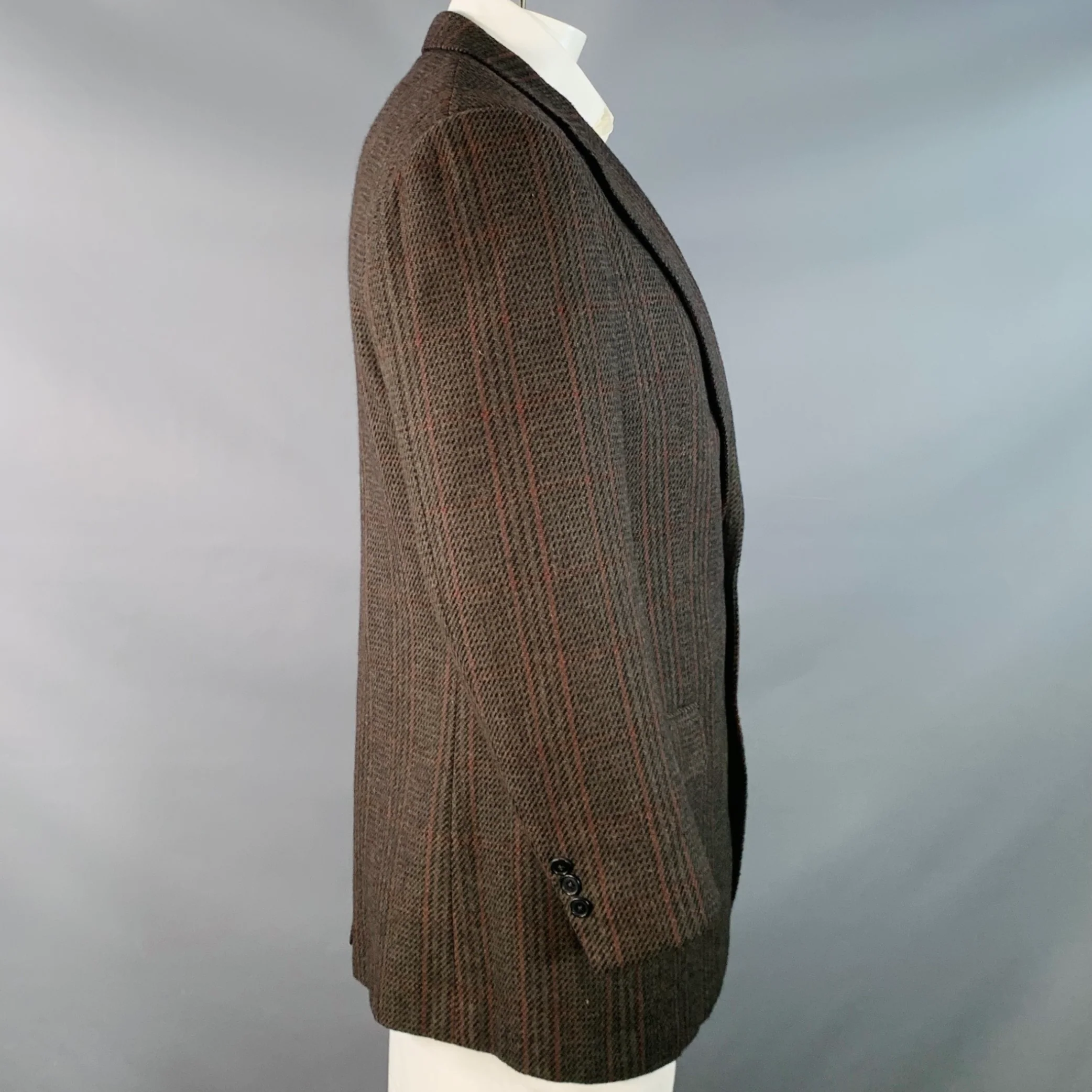 LUCIANO BARBERA Size 44 Regular Brown Red Plaid Wool Cashmere Sport Coat - Image 3