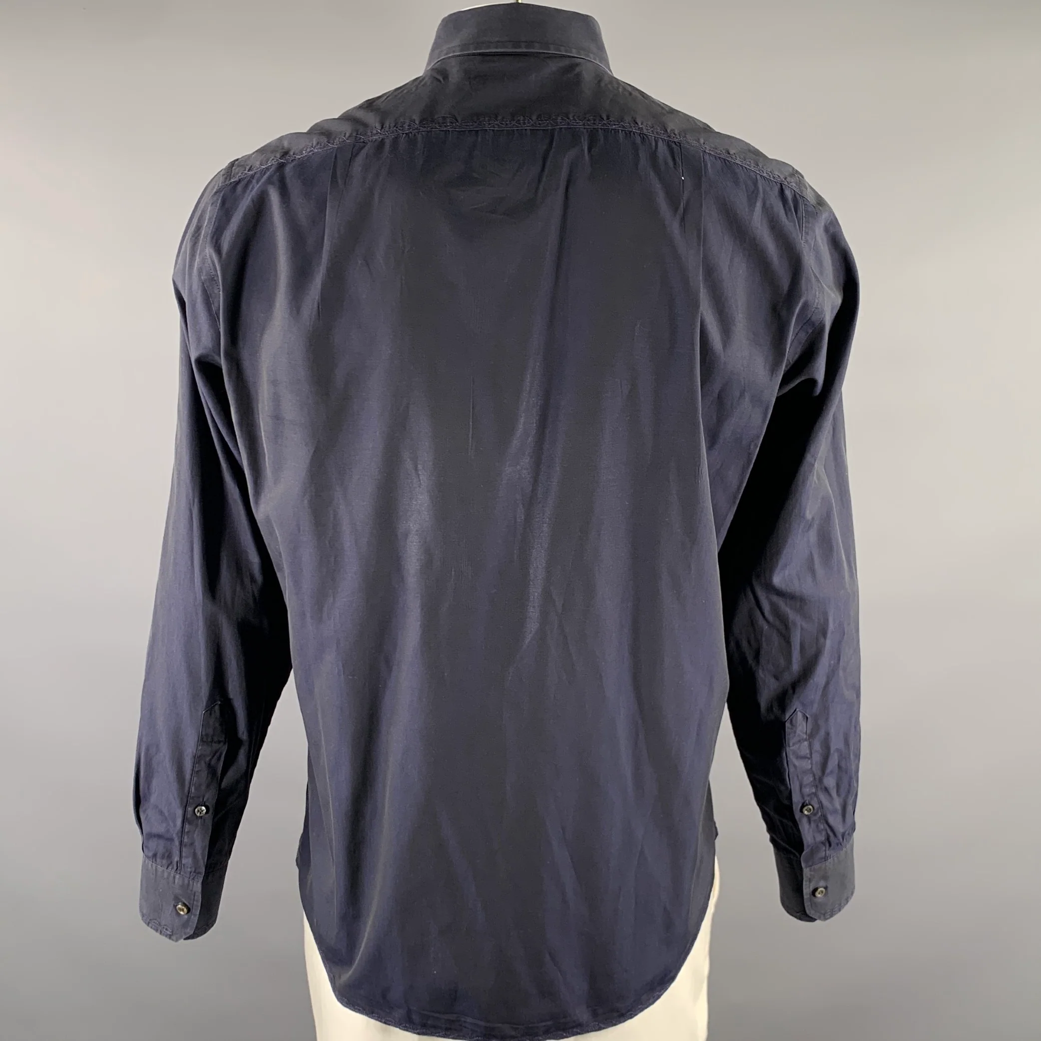 LUCIANO BARBERA Size L Navy Embroidery Long Sleeve Shirt - Image 4