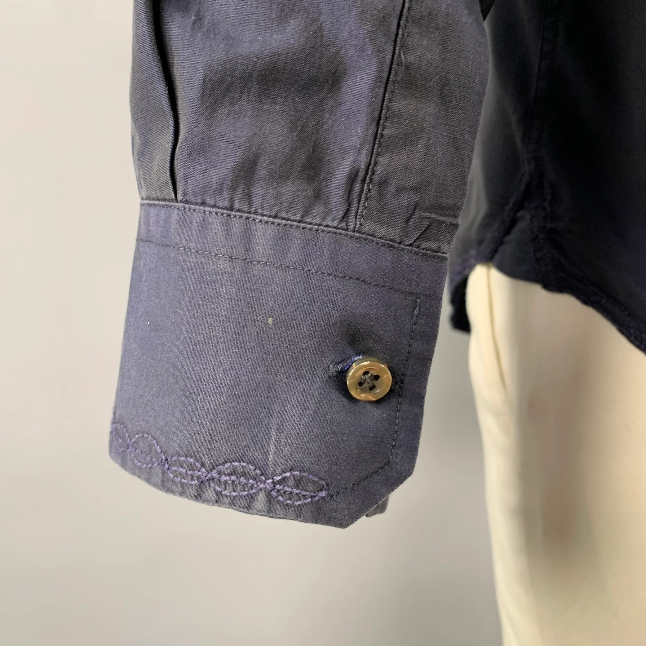 LUCIANO BARBERA Size L Navy Embroidery Long Sleeve Shirt - Image 6