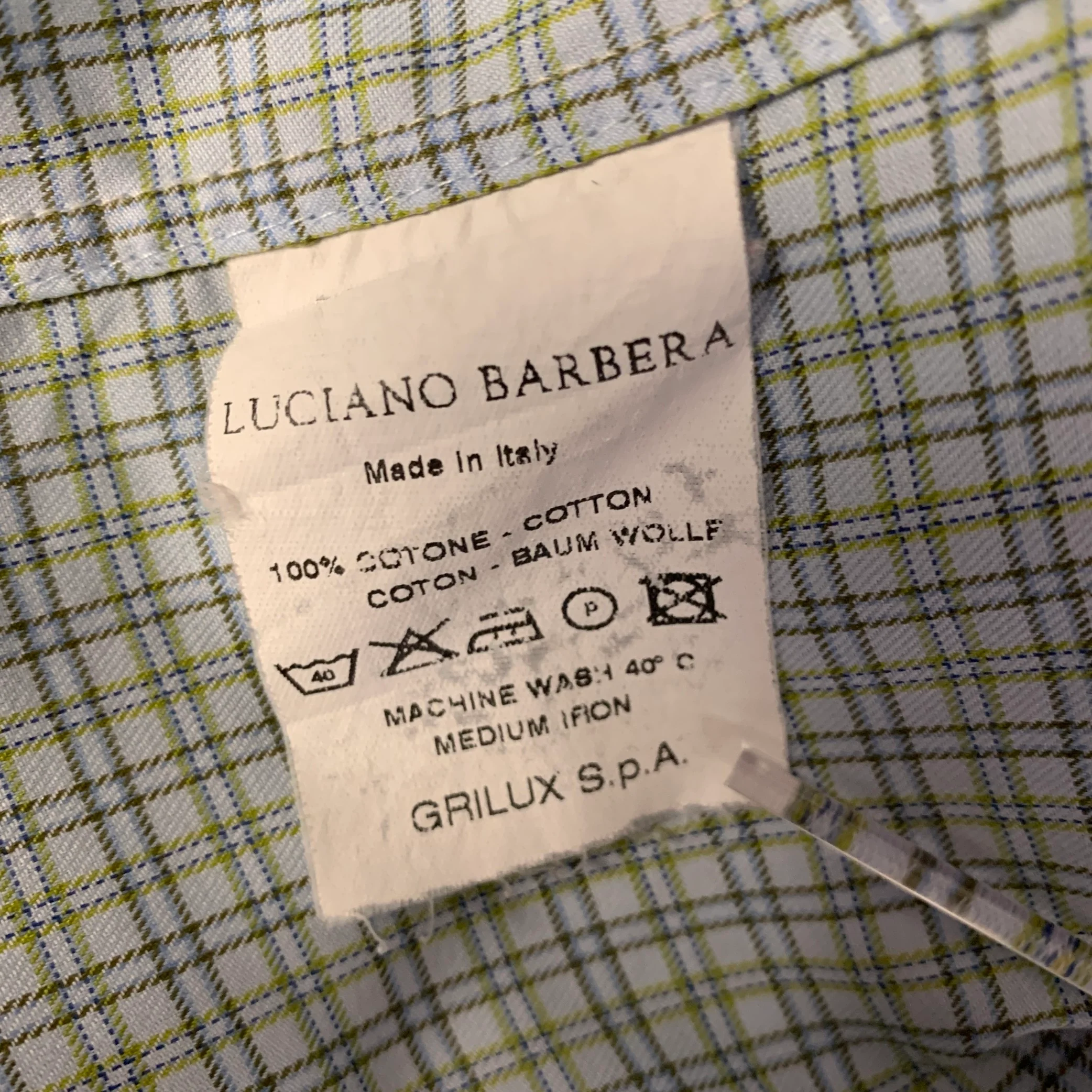 LUCIANO BARBERA Size XXL Blue Green & Yellow Gingham Cotton Long Sleeve Shirt - Image 6