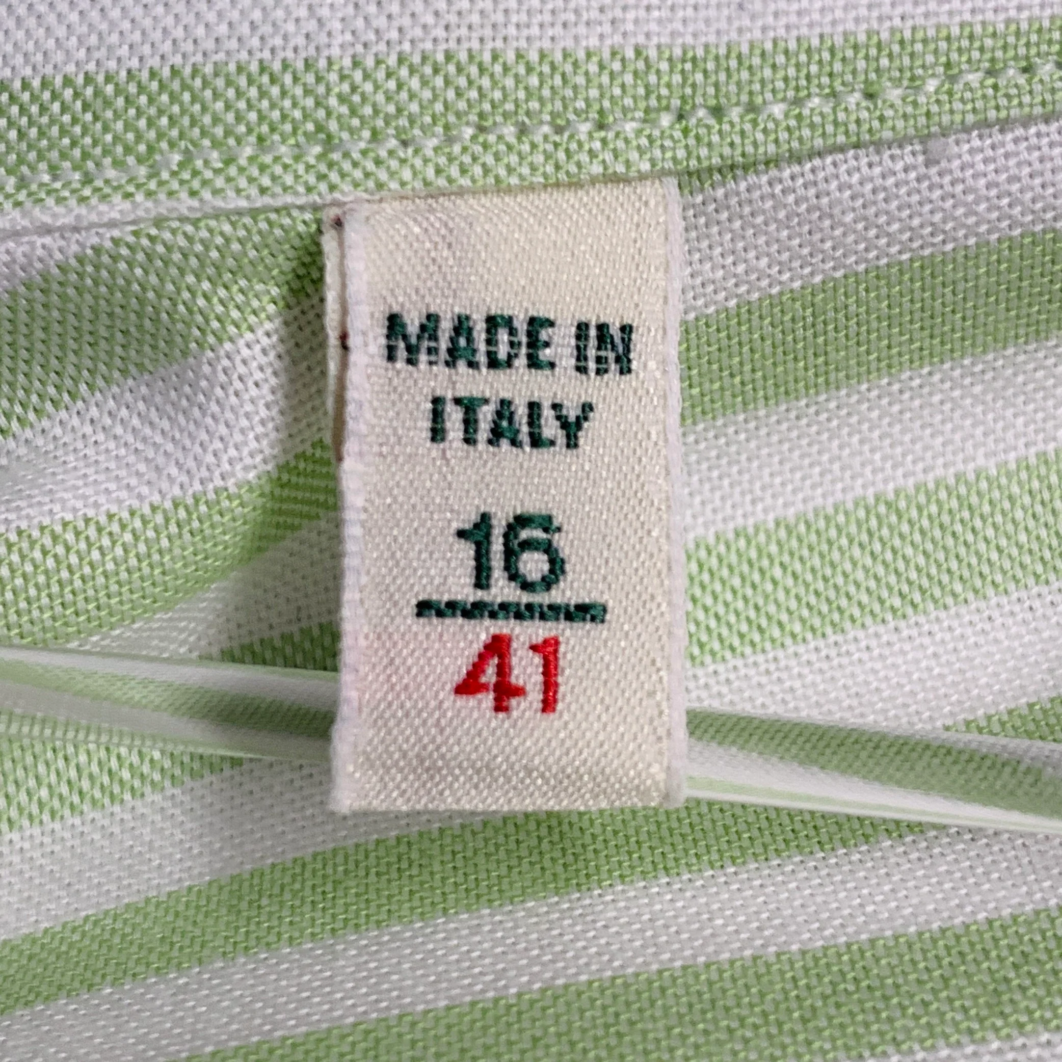 LUIGI BORRELLI Size M Green White Stripe Cotton Curved Cutaway Long Sleeve Shirt - Image 6
