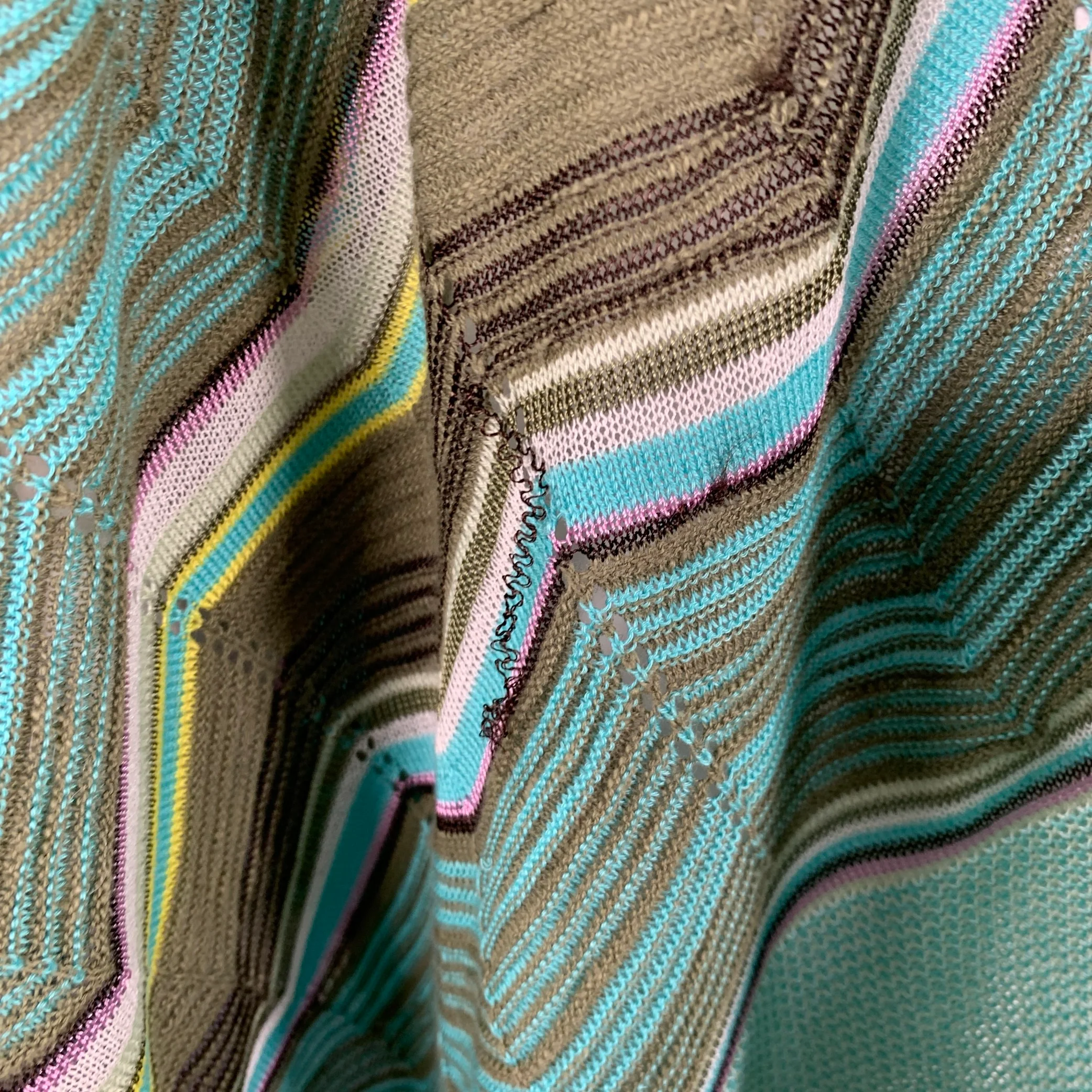 M MISSONI One Size Green Yellow Cotton Blend Zig Zag Shawl Casual Top - Image 7