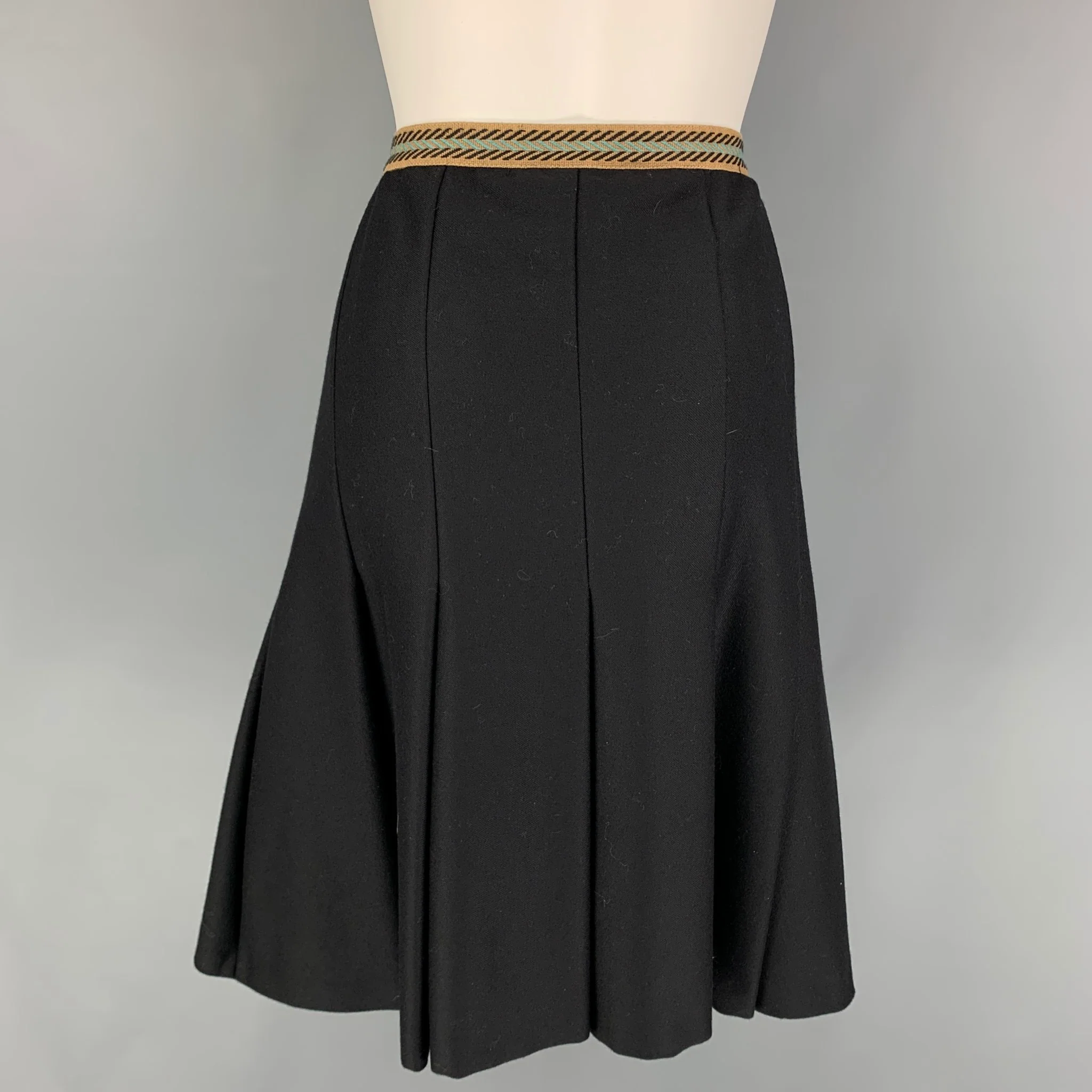 M MISSONI Size 10 Black Wool Pleated A-Line Skirt - Image 3