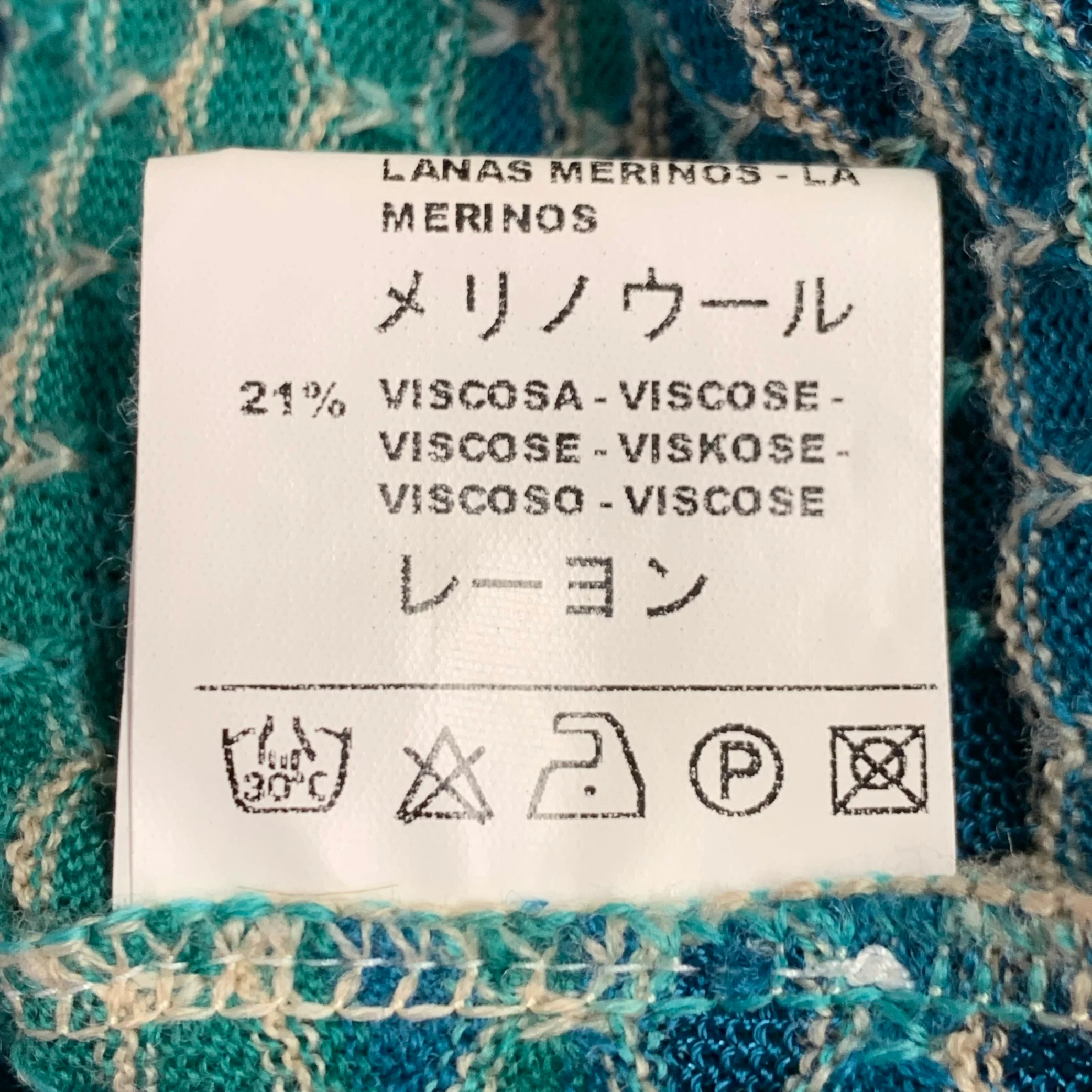 M MISSONI Size 2 Blue Green Merino Wool Blend V-Neck Cardigan - Image 10
