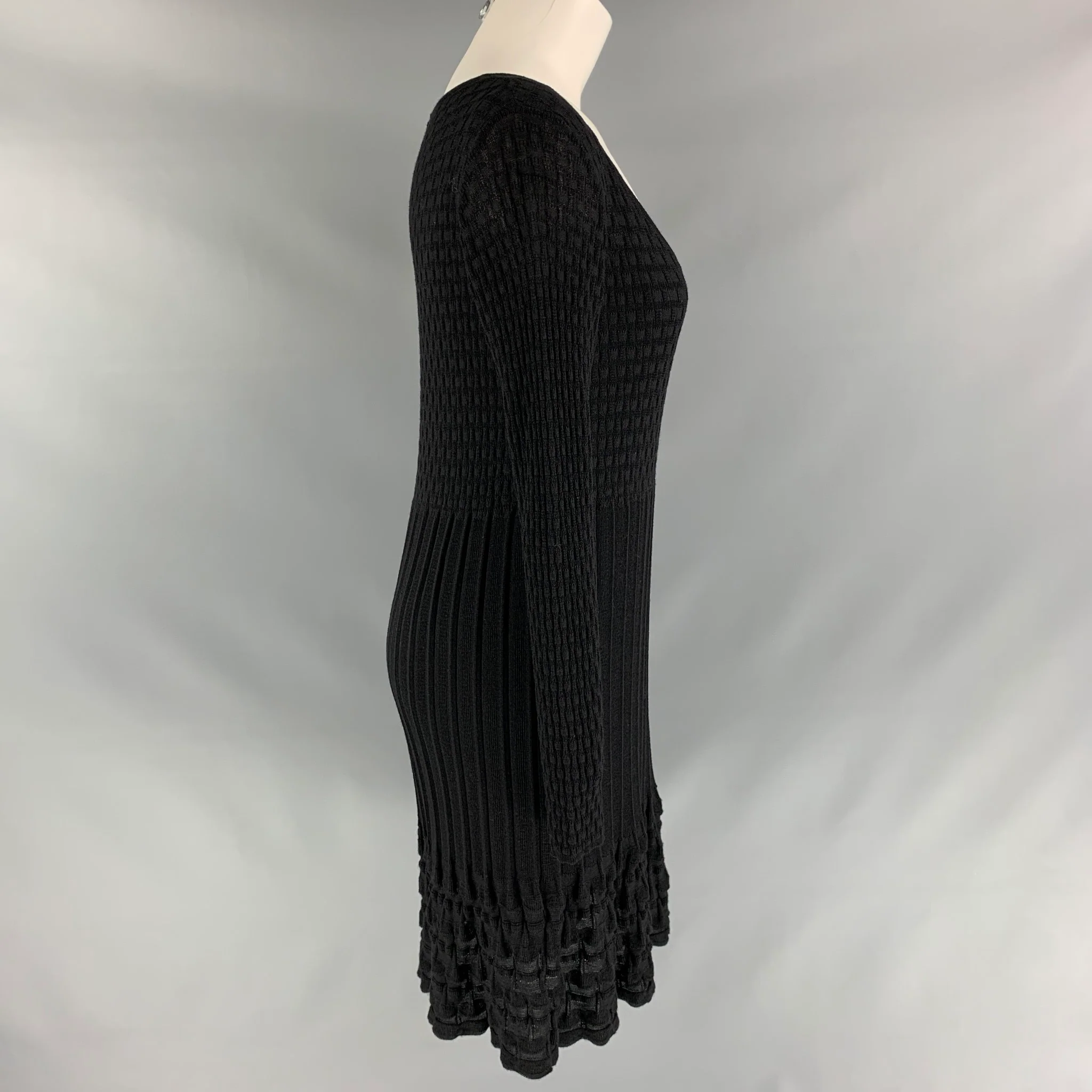 M MISSONI Size 8 Black Wool Blend Knit A-Line Dress - Image 2