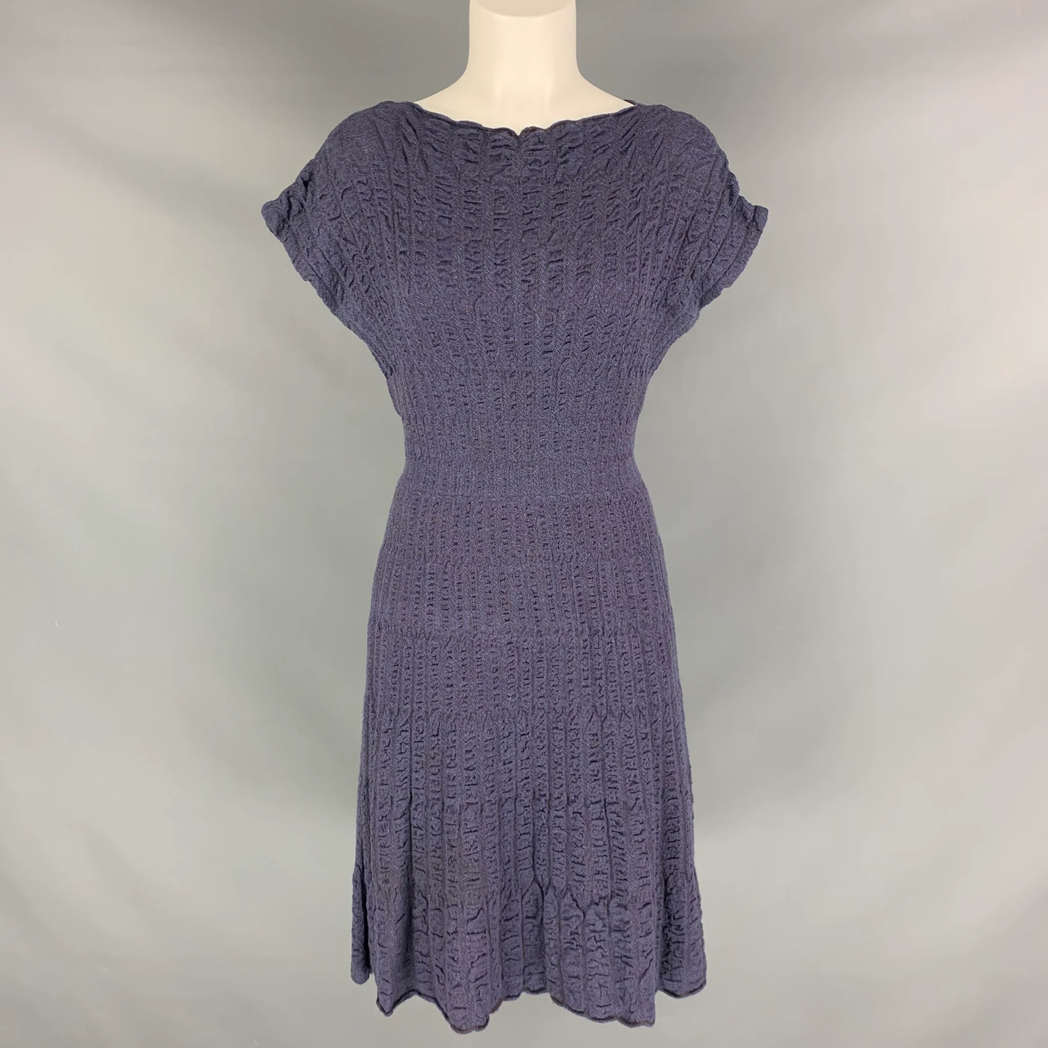 M MISSONI Size 8 Purple Merino wool blend Textured A-Line Dress